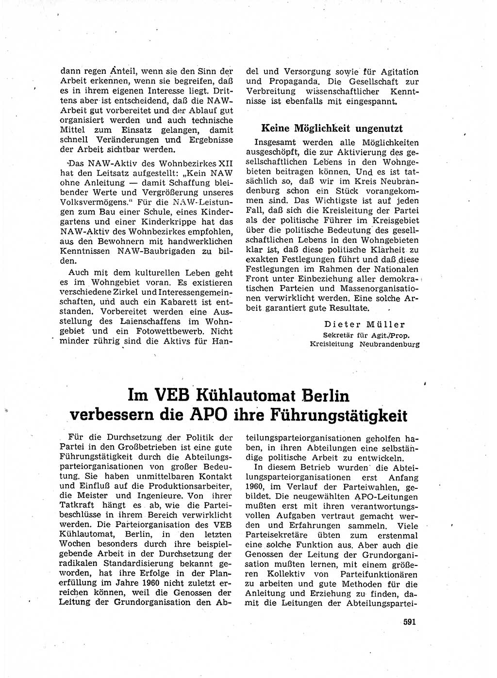 Neuer Weg (NW), Organ des Zentralkomitees (ZK) der SED (Sozialistische Einheitspartei Deutschlands) für Fragen des Parteilebens, 16. Jahrgang [Deutsche Demokratische Republik (DDR)] 1961, Seite 591 (NW ZK SED DDR 1961, S. 591)