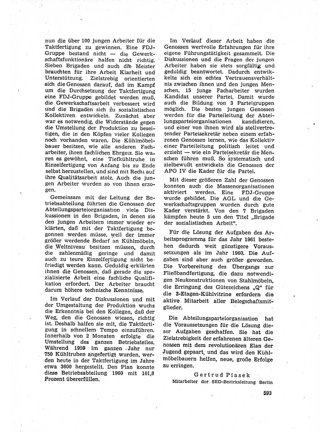 Neuer Weg (NW), Organ des Zentralkomitees (ZK) der SED (Sozialistische Einheitspartei Deutschlands) für Fragen des Parteilebens, 16. Jahrgang [Deutsche Demokratische Republik (DDR)] 1961, Seite 593 (NW ZK SED DDR 1961, S. 593)