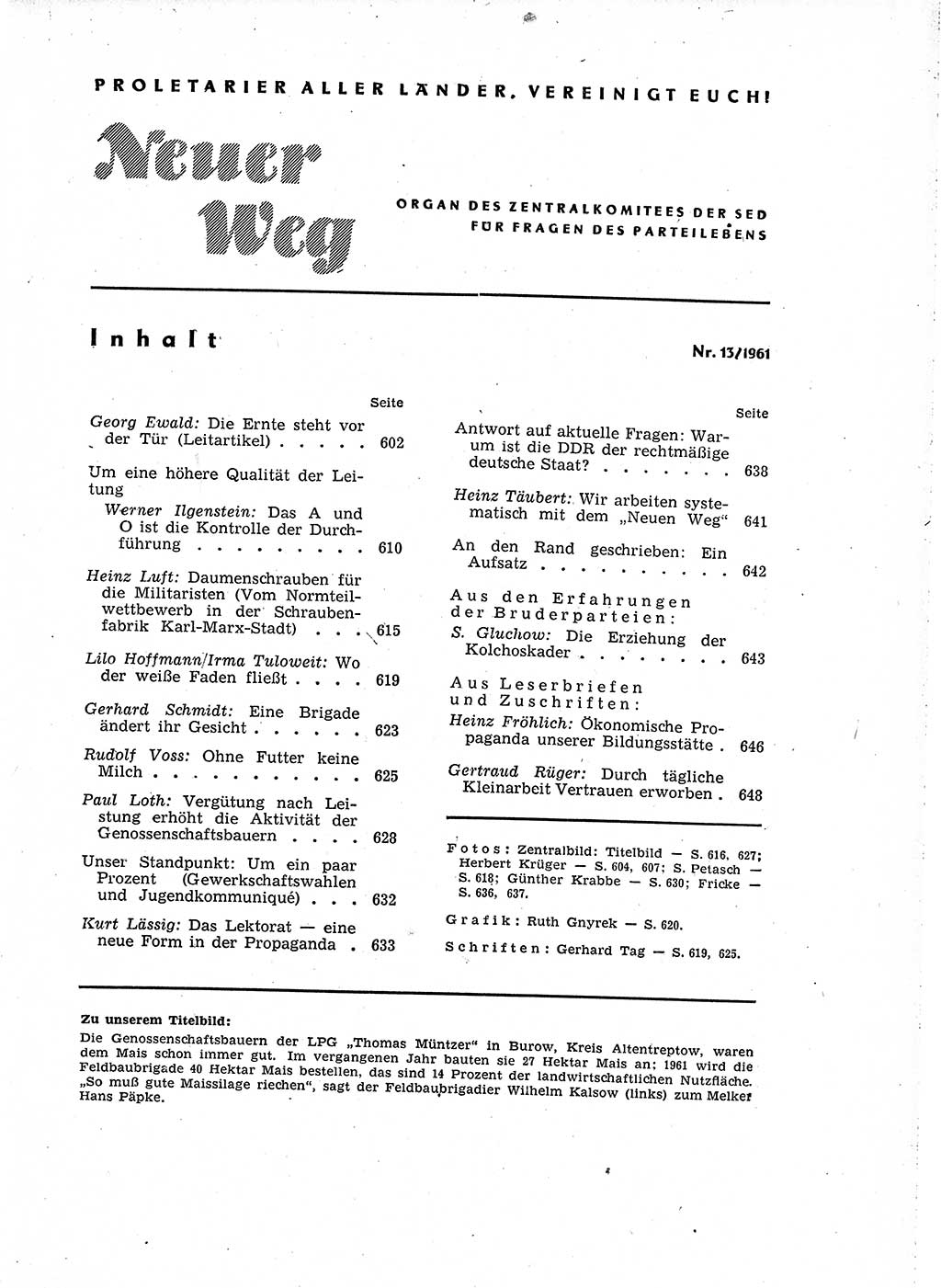 Neuer Weg (NW), Organ des Zentralkomitees (ZK) der SED (Sozialistische Einheitspartei Deutschlands) für Fragen des Parteilebens, 16. Jahrgang [Deutsche Demokratische Republik (DDR)] 1961, Seite 601 (NW ZK SED DDR 1961, S. 601)