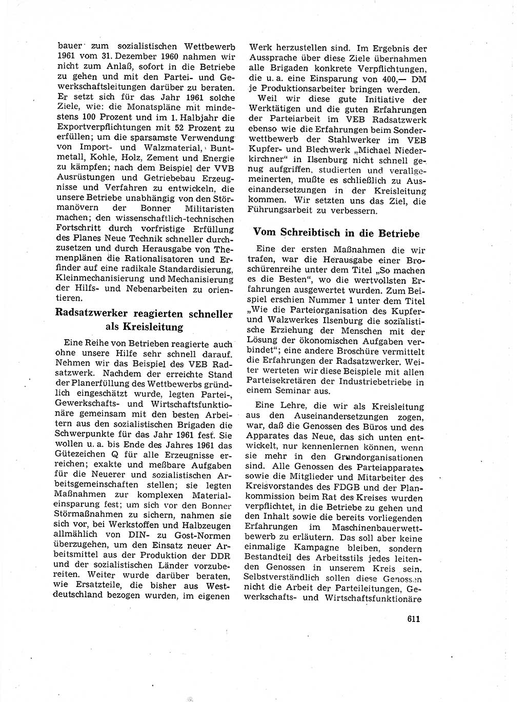 Neuer Weg (NW), Organ des Zentralkomitees (ZK) der SED (Sozialistische Einheitspartei Deutschlands) für Fragen des Parteilebens, 16. Jahrgang [Deutsche Demokratische Republik (DDR)] 1961, Seite 611 (NW ZK SED DDR 1961, S. 611)