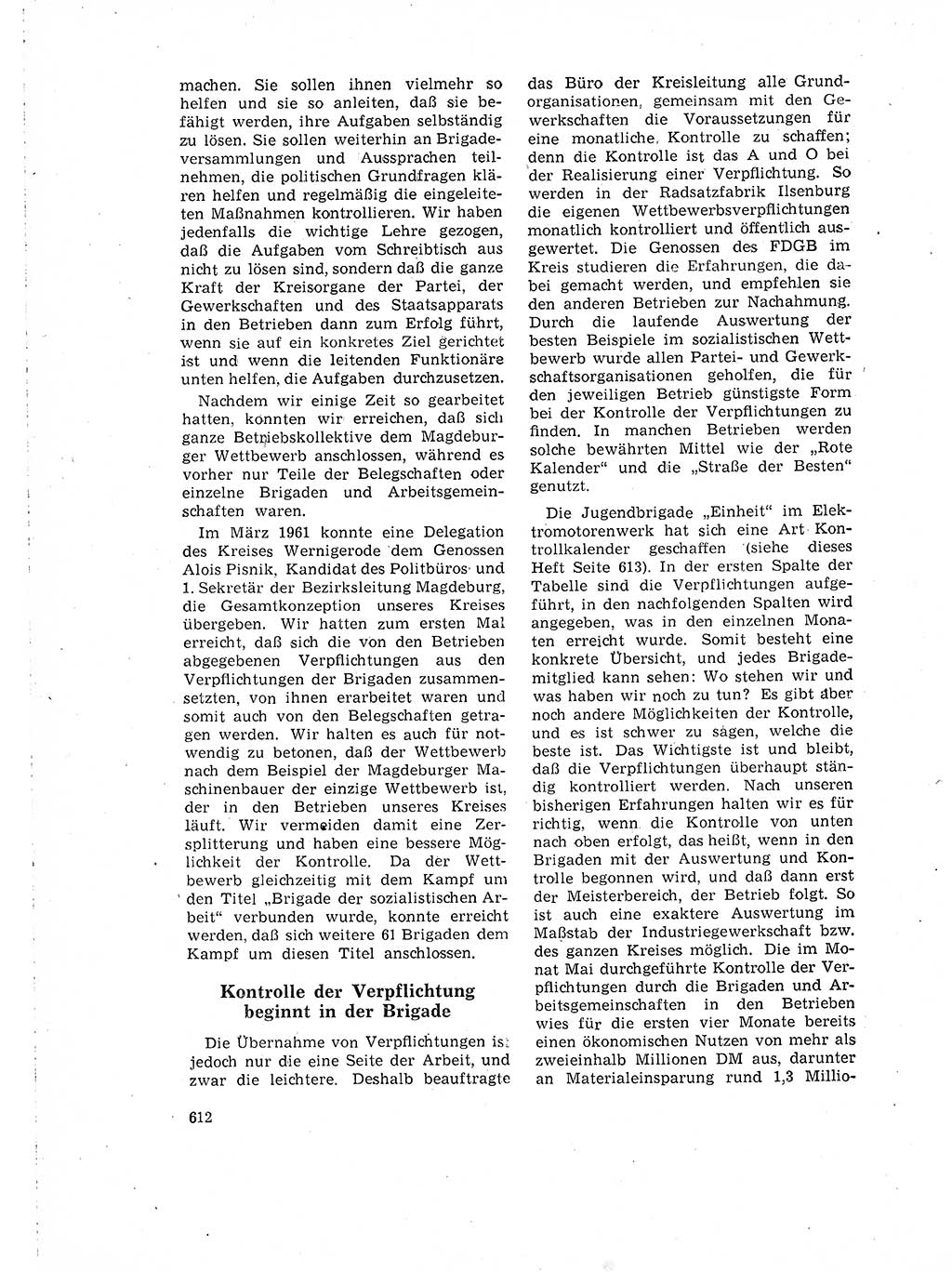 Neuer Weg (NW), Organ des Zentralkomitees (ZK) der SED (Sozialistische Einheitspartei Deutschlands) für Fragen des Parteilebens, 16. Jahrgang [Deutsche Demokratische Republik (DDR)] 1961, Seite 612 (NW ZK SED DDR 1961, S. 612)