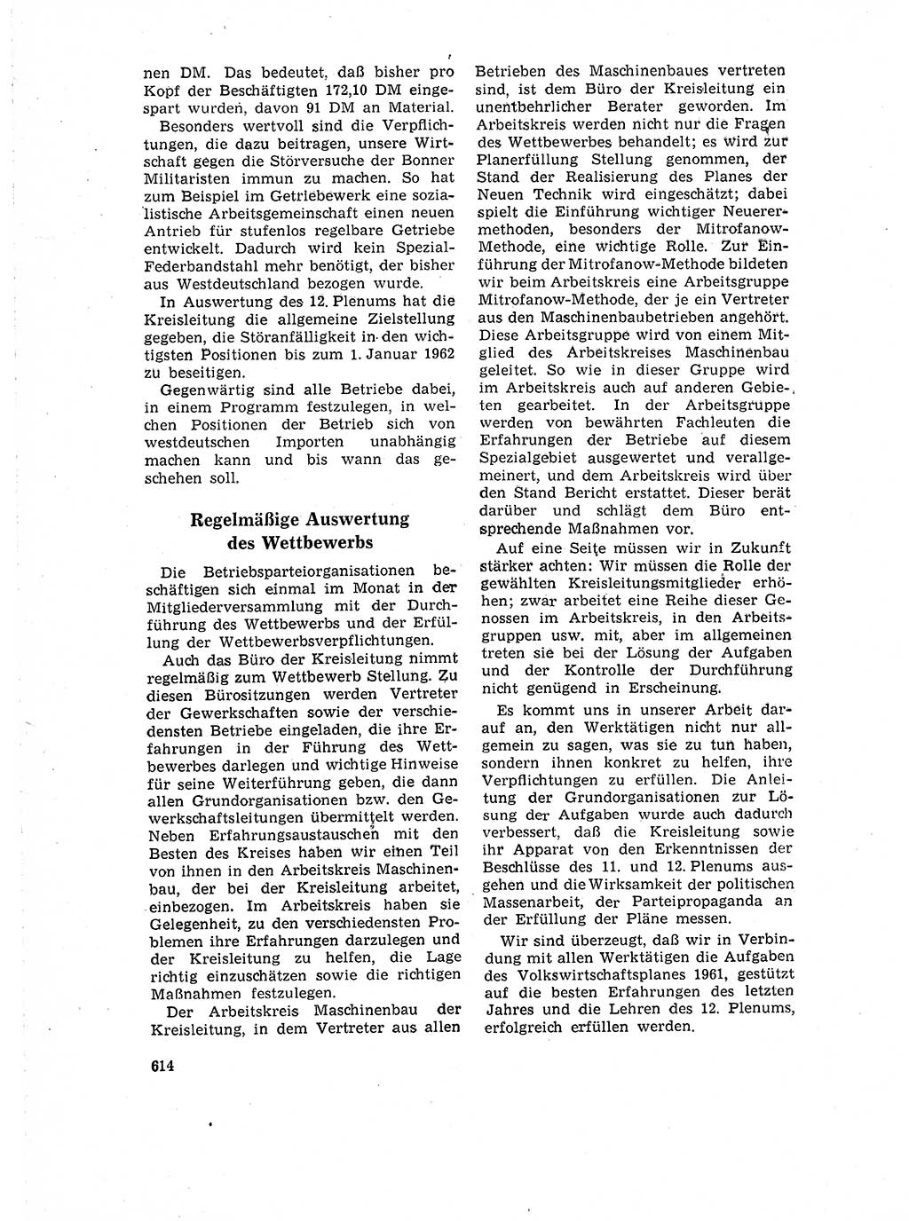 Neuer Weg (NW), Organ des Zentralkomitees (ZK) der SED (Sozialistische Einheitspartei Deutschlands) für Fragen des Parteilebens, 16. Jahrgang [Deutsche Demokratische Republik (DDR)] 1961, Seite 614 (NW ZK SED DDR 1961, S. 614)