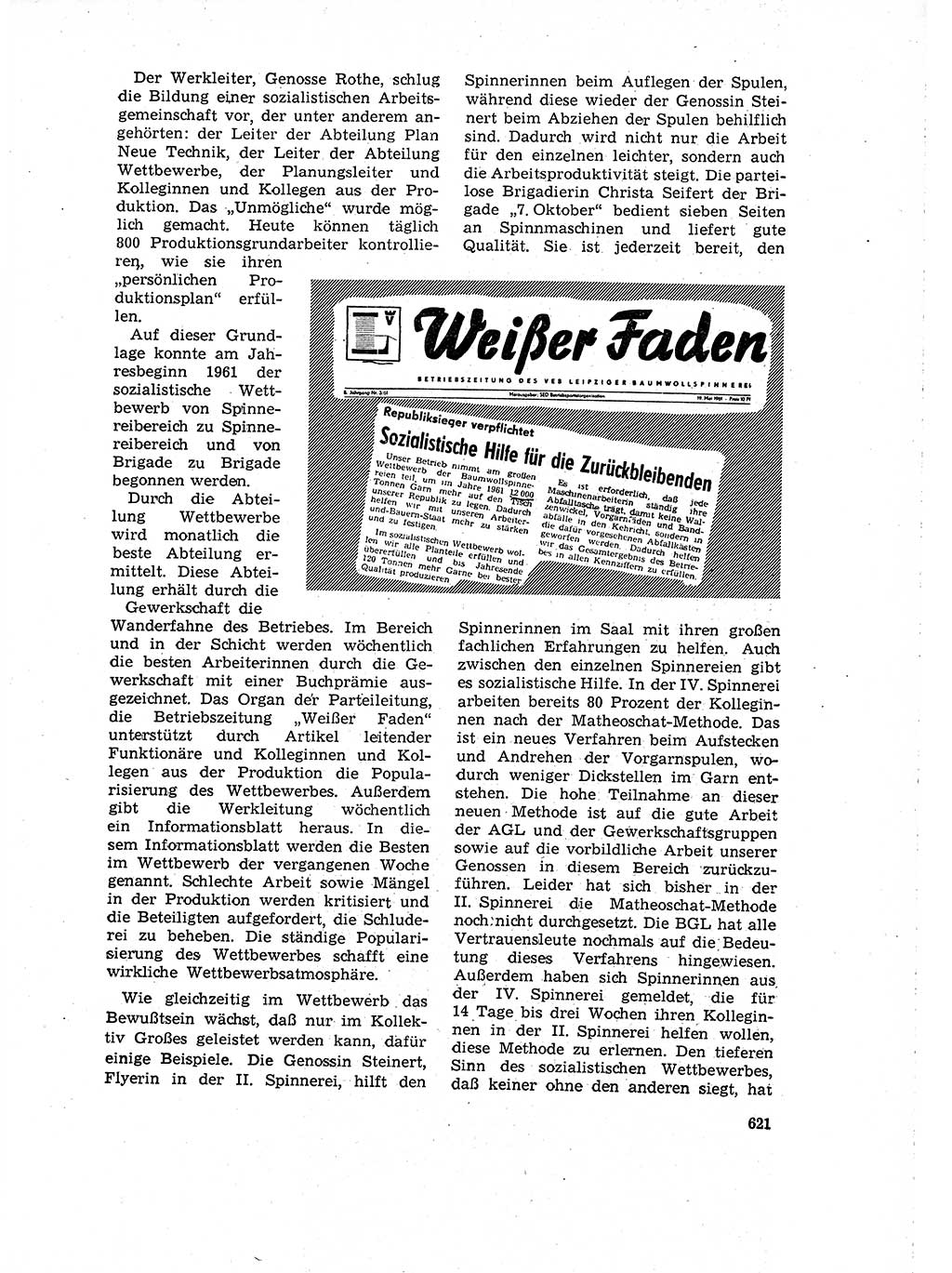 Neuer Weg (NW), Organ des Zentralkomitees (ZK) der SED (Sozialistische Einheitspartei Deutschlands) für Fragen des Parteilebens, 16. Jahrgang [Deutsche Demokratische Republik (DDR)] 1961, Seite 621 (NW ZK SED DDR 1961, S. 621)