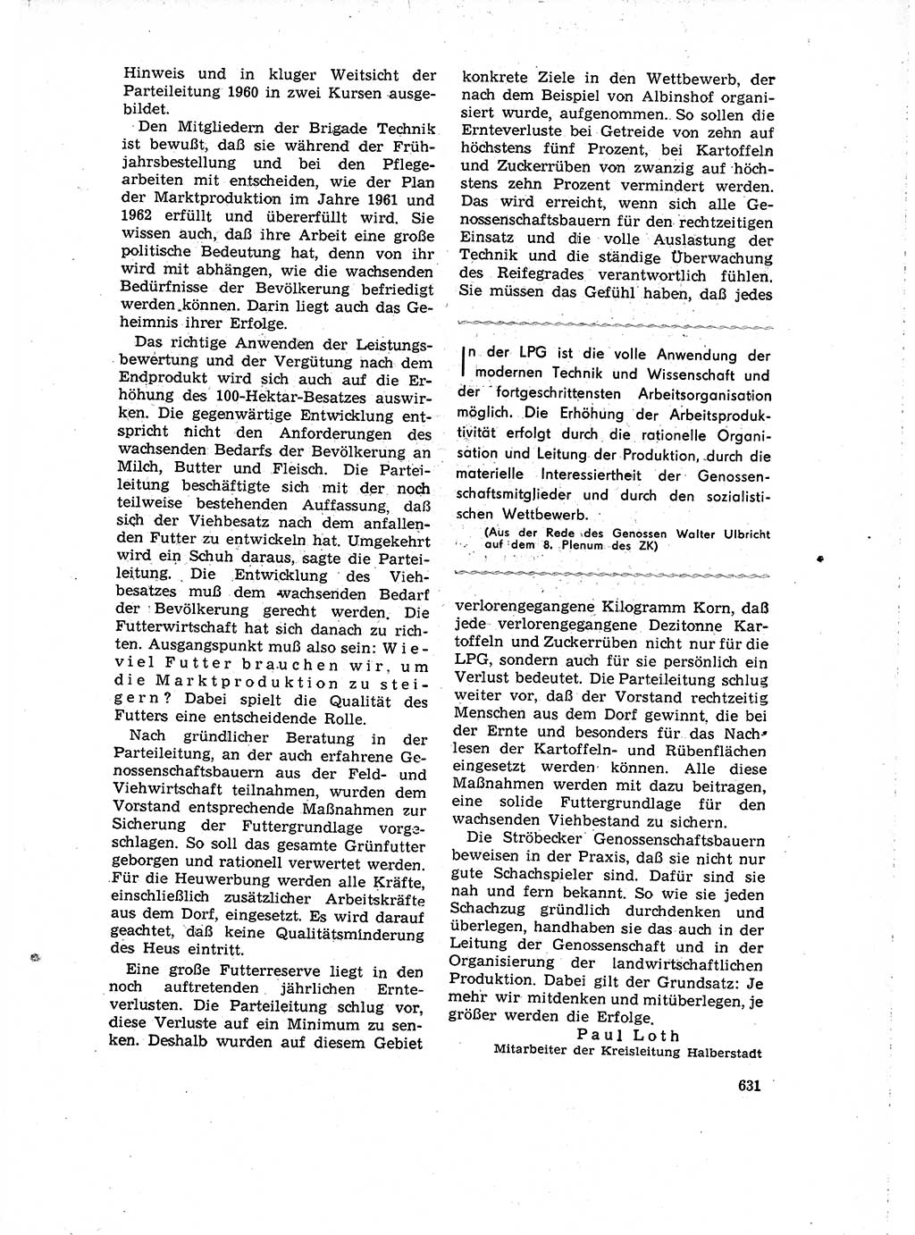 Neuer Weg (NW), Organ des Zentralkomitees (ZK) der SED (Sozialistische Einheitspartei Deutschlands) für Fragen des Parteilebens, 16. Jahrgang [Deutsche Demokratische Republik (DDR)] 1961, Seite 631 (NW ZK SED DDR 1961, S. 631)