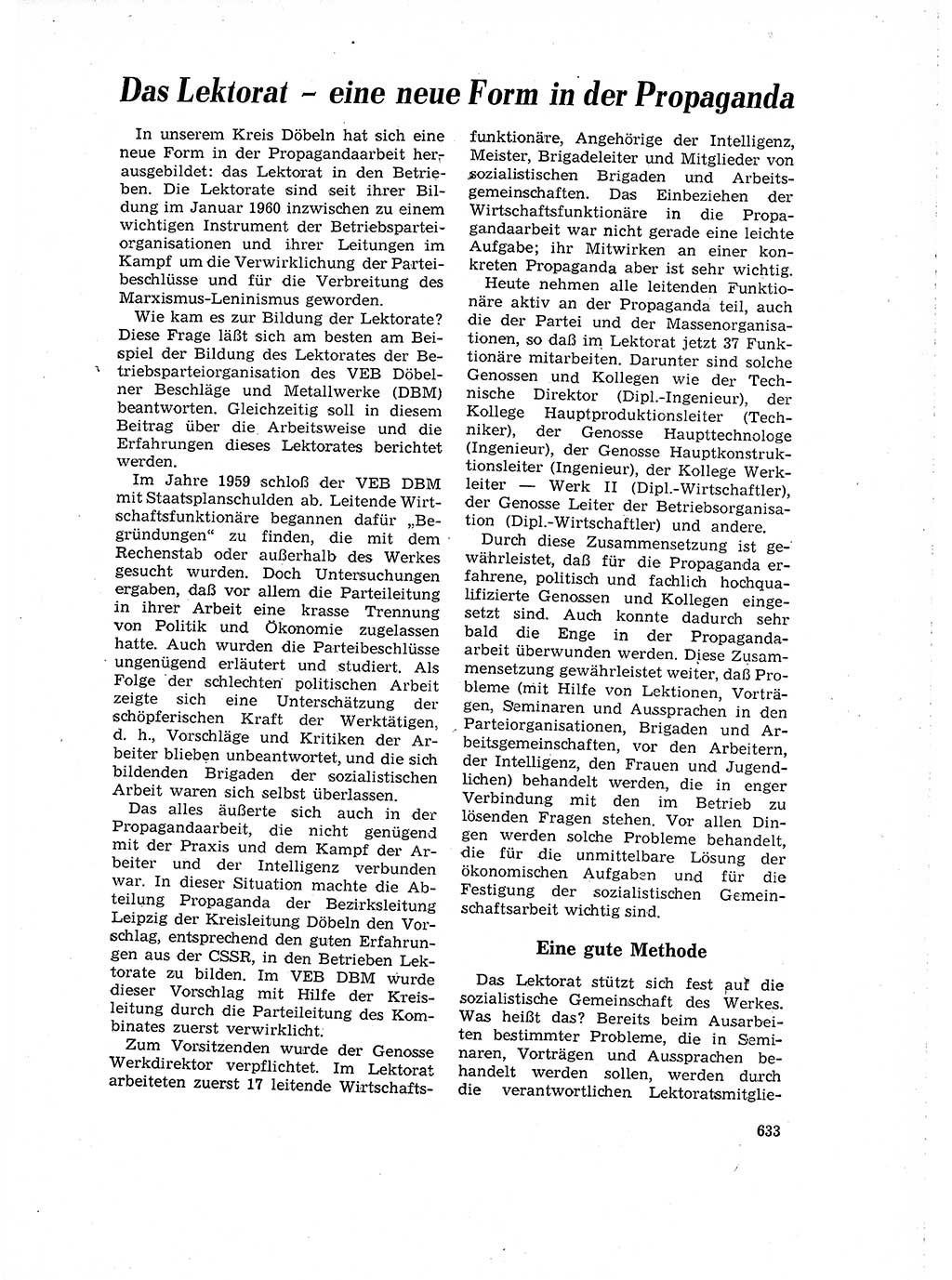 Neuer Weg (NW), Organ des Zentralkomitees (ZK) der SED (Sozialistische Einheitspartei Deutschlands) für Fragen des Parteilebens, 16. Jahrgang [Deutsche Demokratische Republik (DDR)] 1961, Seite 633 (NW ZK SED DDR 1961, S. 633)