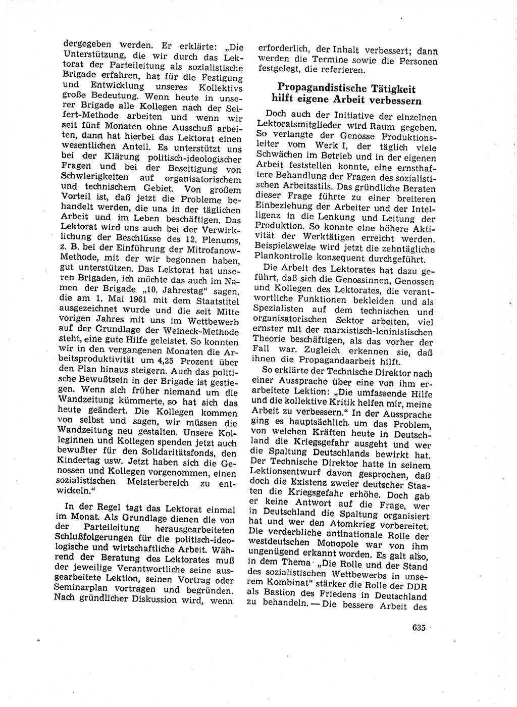 Neuer Weg (NW), Organ des Zentralkomitees (ZK) der SED (Sozialistische Einheitspartei Deutschlands) für Fragen des Parteilebens, 16. Jahrgang [Deutsche Demokratische Republik (DDR)] 1961, Seite 635 (NW ZK SED DDR 1961, S. 635)