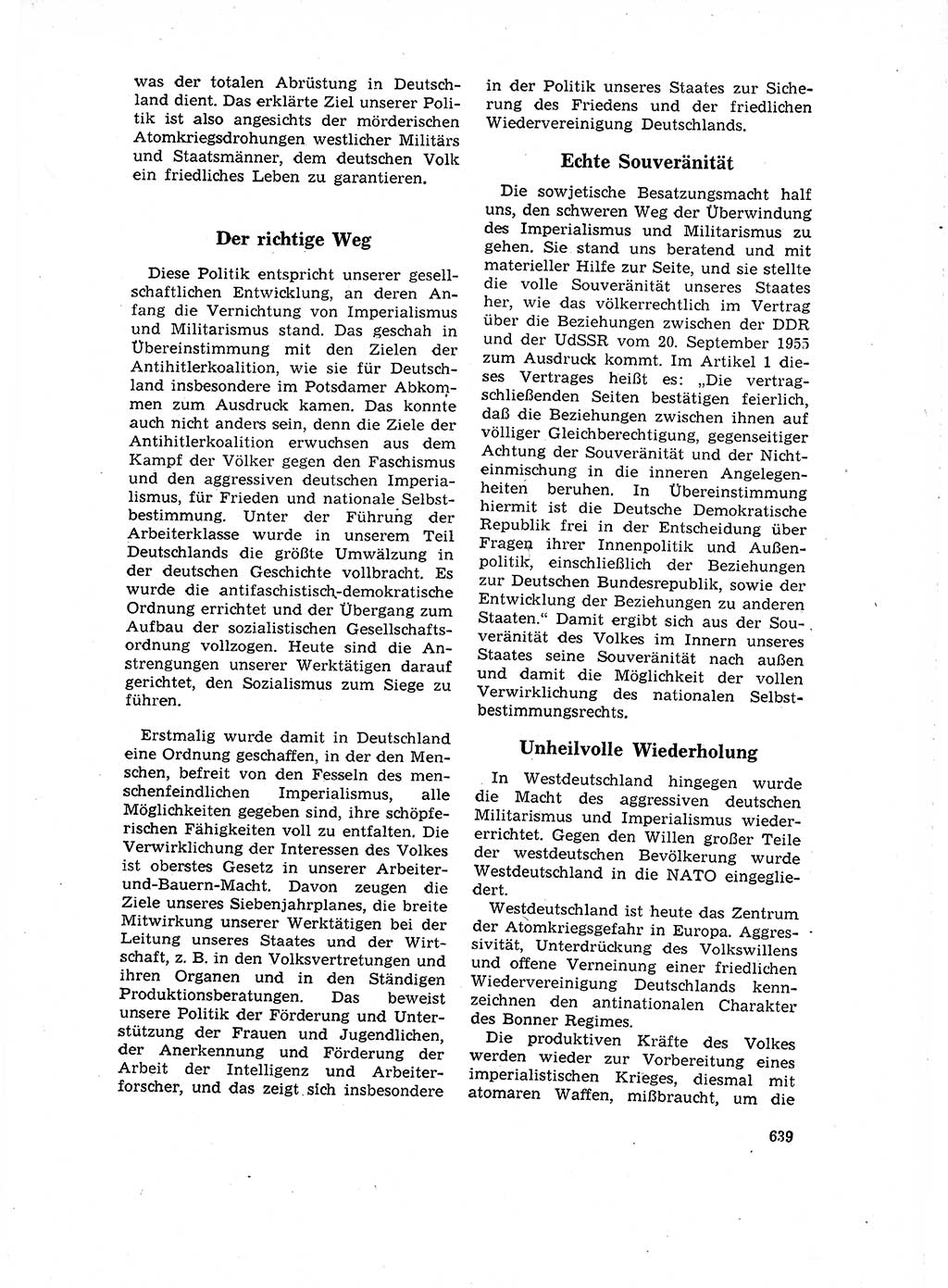 Neuer Weg (NW), Organ des Zentralkomitees (ZK) der SED (Sozialistische Einheitspartei Deutschlands) für Fragen des Parteilebens, 16. Jahrgang [Deutsche Demokratische Republik (DDR)] 1961, Seite 639 (NW ZK SED DDR 1961, S. 639)