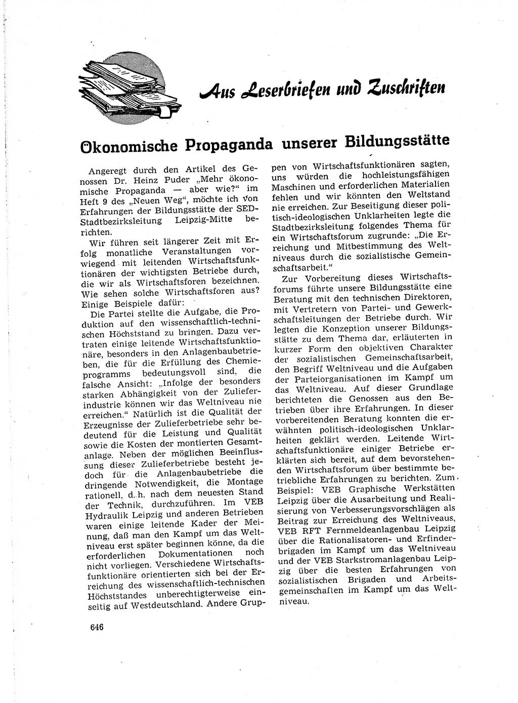 Neuer Weg (NW), Organ des Zentralkomitees (ZK) der SED (Sozialistische Einheitspartei Deutschlands) für Fragen des Parteilebens, 16. Jahrgang [Deutsche Demokratische Republik (DDR)] 1961, Seite 646 (NW ZK SED DDR 1961, S. 646)