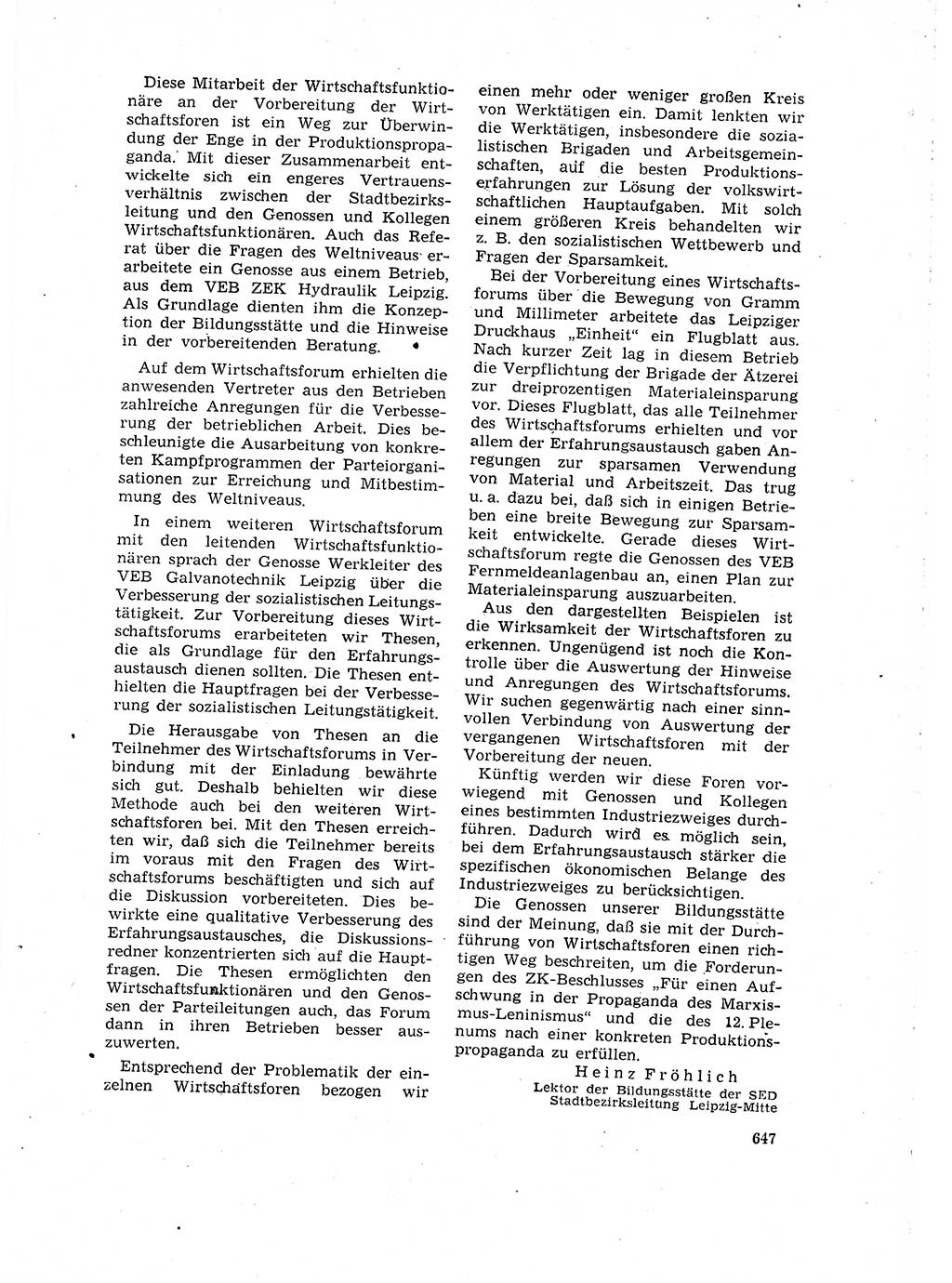 Neuer Weg (NW), Organ des Zentralkomitees (ZK) der SED (Sozialistische Einheitspartei Deutschlands) für Fragen des Parteilebens, 16. Jahrgang [Deutsche Demokratische Republik (DDR)] 1961, Seite 647 (NW ZK SED DDR 1961, S. 647)
