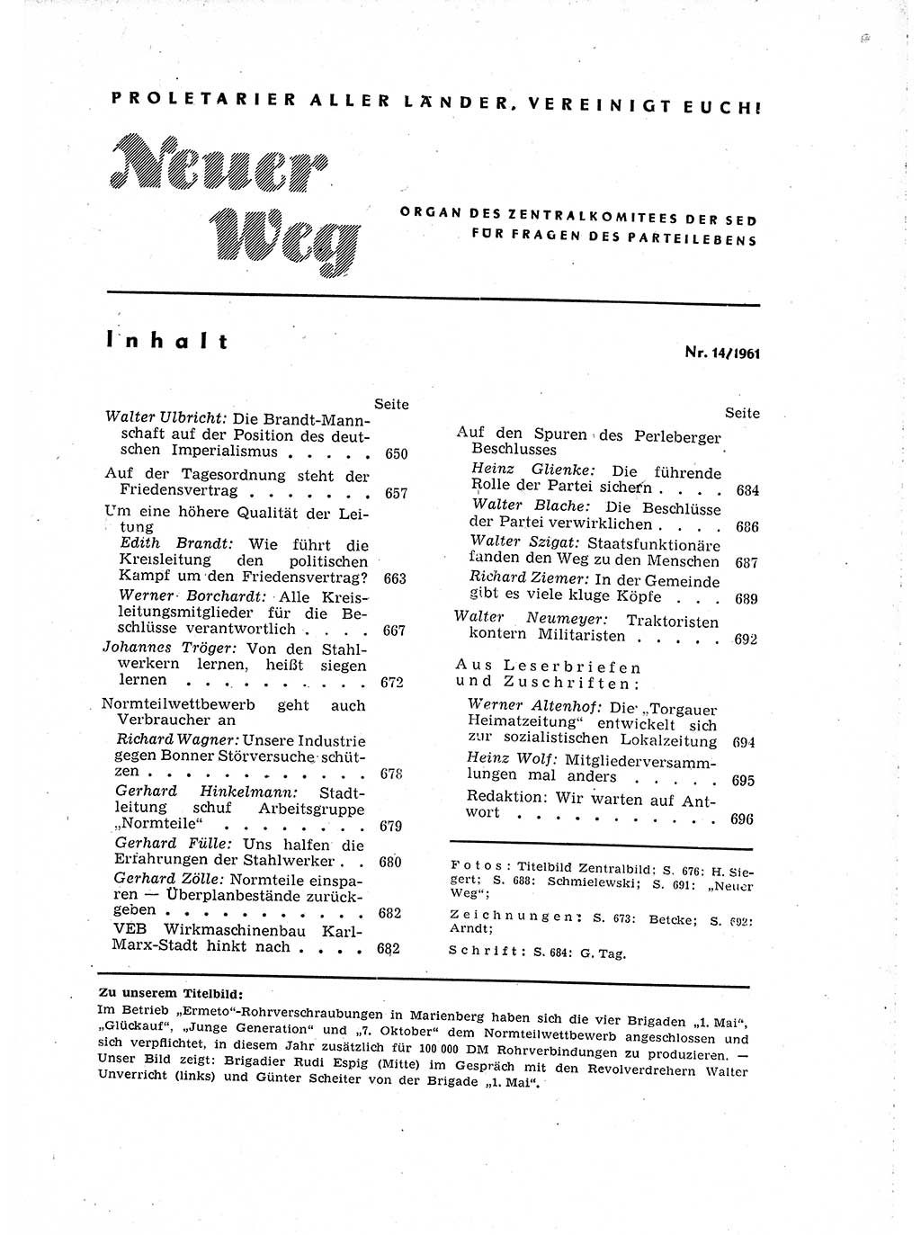 Neuer Weg (NW), Organ des Zentralkomitees (ZK) der SED (Sozialistische Einheitspartei Deutschlands) für Fragen des Parteilebens, 16. Jahrgang [Deutsche Demokratische Republik (DDR)] 1961, Seite 649 (NW ZK SED DDR 1961, S. 649)