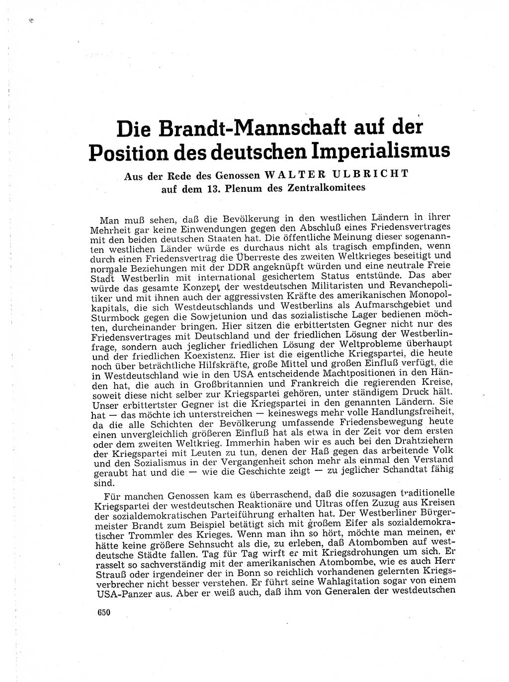 Neuer Weg (NW), Organ des Zentralkomitees (ZK) der SED (Sozialistische Einheitspartei Deutschlands) für Fragen des Parteilebens, 16. Jahrgang [Deutsche Demokratische Republik (DDR)] 1961, Seite 650 (NW ZK SED DDR 1961, S. 650)