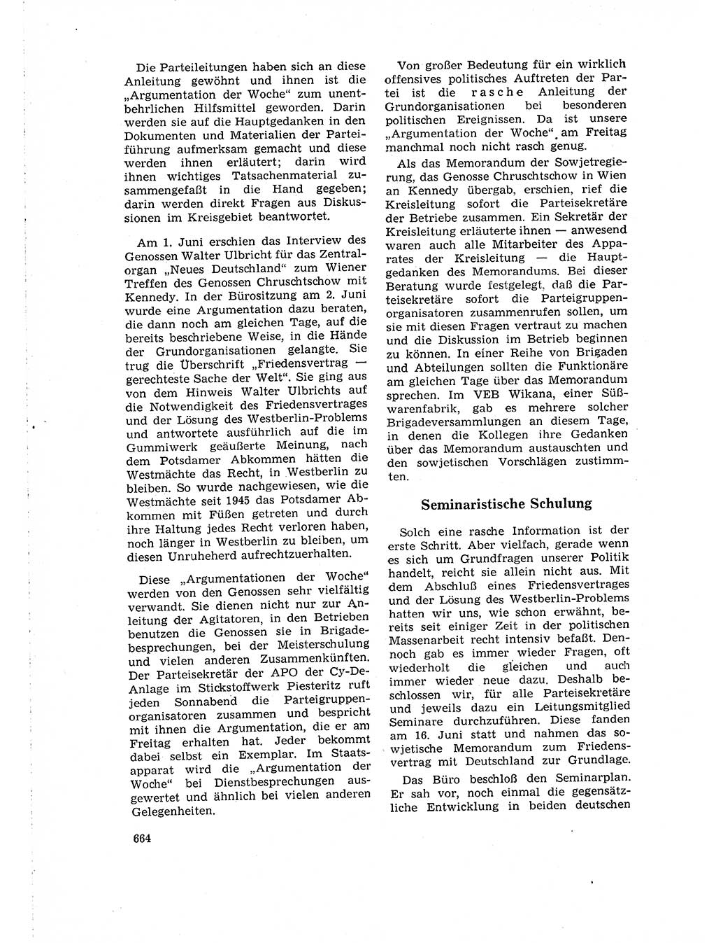 Neuer Weg (NW), Organ des Zentralkomitees (ZK) der SED (Sozialistische Einheitspartei Deutschlands) für Fragen des Parteilebens, 16. Jahrgang [Deutsche Demokratische Republik (DDR)] 1961, Seite 664 (NW ZK SED DDR 1961, S. 664)