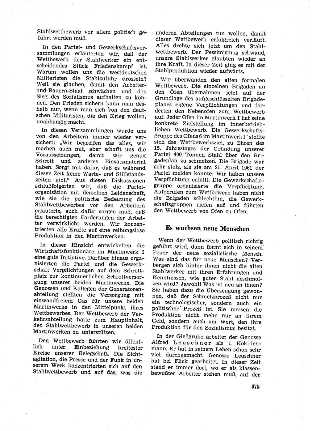 Neuer Weg (NW), Organ des Zentralkomitees (ZK) der SED (Sozialistische Einheitspartei Deutschlands) für Fragen des Parteilebens, 16. Jahrgang [Deutsche Demokratische Republik (DDR)] 1961, Seite 675 (NW ZK SED DDR 1961, S. 675)