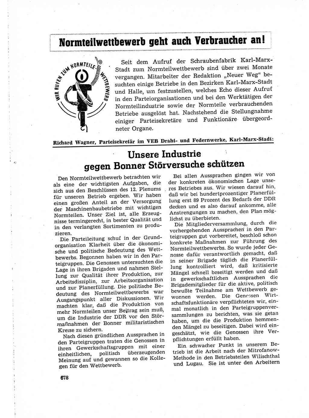 Neuer Weg (NW), Organ des Zentralkomitees (ZK) der SED (Sozialistische Einheitspartei Deutschlands) für Fragen des Parteilebens, 16. Jahrgang [Deutsche Demokratische Republik (DDR)] 1961, Seite 678 (NW ZK SED DDR 1961, S. 678)