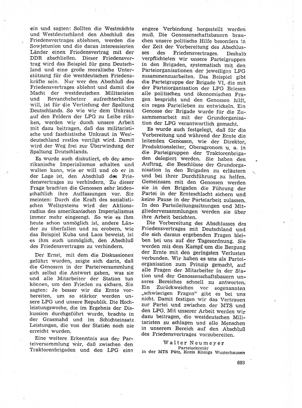 Neuer Weg (NW), Organ des Zentralkomitees (ZK) der SED (Sozialistische Einheitspartei Deutschlands) für Fragen des Parteilebens, 16. Jahrgang [Deutsche Demokratische Republik (DDR)] 1961, Seite 693 (NW ZK SED DDR 1961, S. 693)