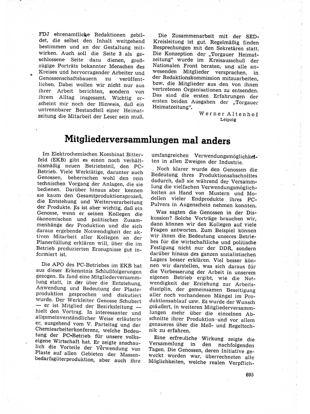 Neuer Weg (NW), Organ des Zentralkomitees (ZK) der SED (Sozialistische Einheitspartei Deutschlands) für Fragen des Parteilebens, 16. Jahrgang [Deutsche Demokratische Republik (DDR)] 1961, Seite 695 (NW ZK SED DDR 1961, S. 695)