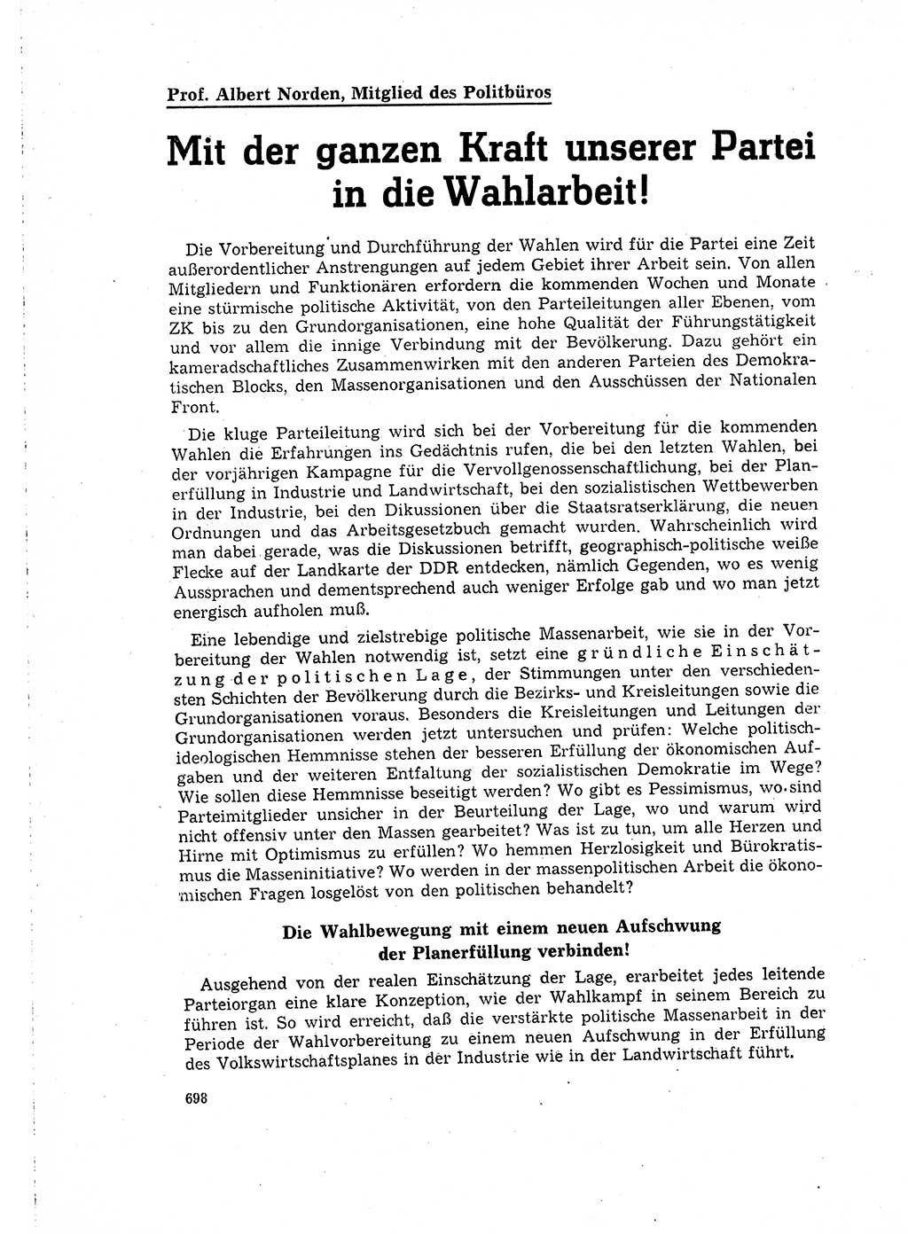 Neuer Weg (NW), Organ des Zentralkomitees (ZK) der SED (Sozialistische Einheitspartei Deutschlands) für Fragen des Parteilebens, 16. Jahrgang [Deutsche Demokratische Republik (DDR)] 1961, Seite 698 (NW ZK SED DDR 1961, S. 698)