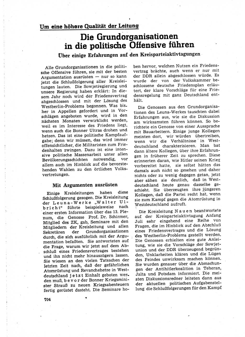 Neuer Weg (NW), Organ des Zentralkomitees (ZK) der SED (Sozialistische Einheitspartei Deutschlands) für Fragen des Parteilebens, 16. Jahrgang [Deutsche Demokratische Republik (DDR)] 1961, Seite 704 (NW ZK SED DDR 1961, S. 704)