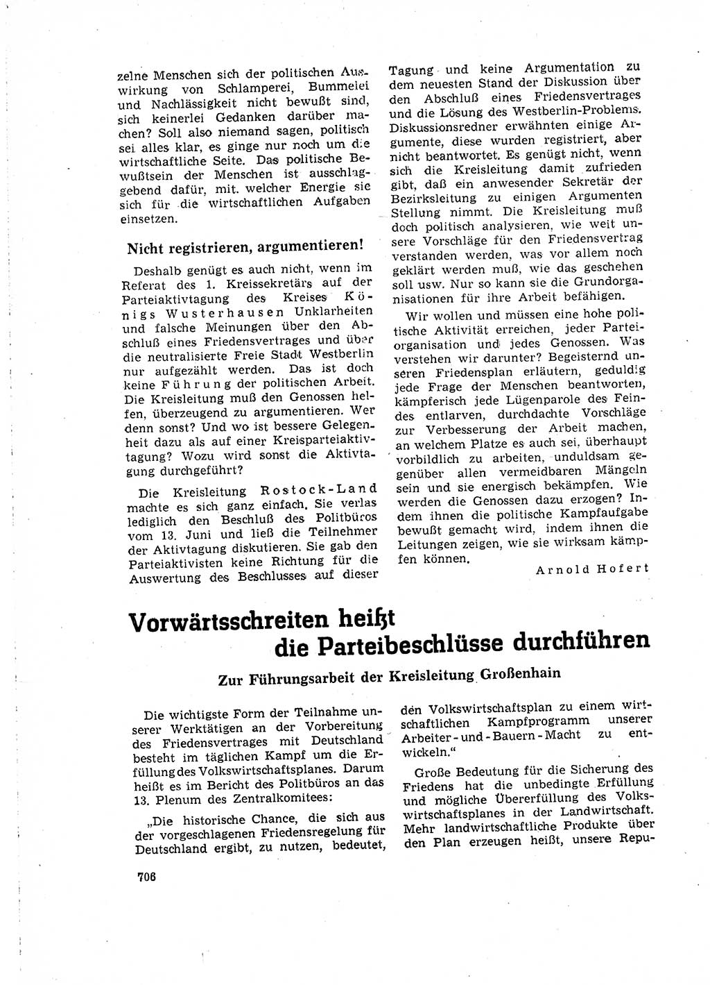 Neuer Weg (NW), Organ des Zentralkomitees (ZK) der SED (Sozialistische Einheitspartei Deutschlands) für Fragen des Parteilebens, 16. Jahrgang [Deutsche Demokratische Republik (DDR)] 1961, Seite 706 (NW ZK SED DDR 1961, S. 706)