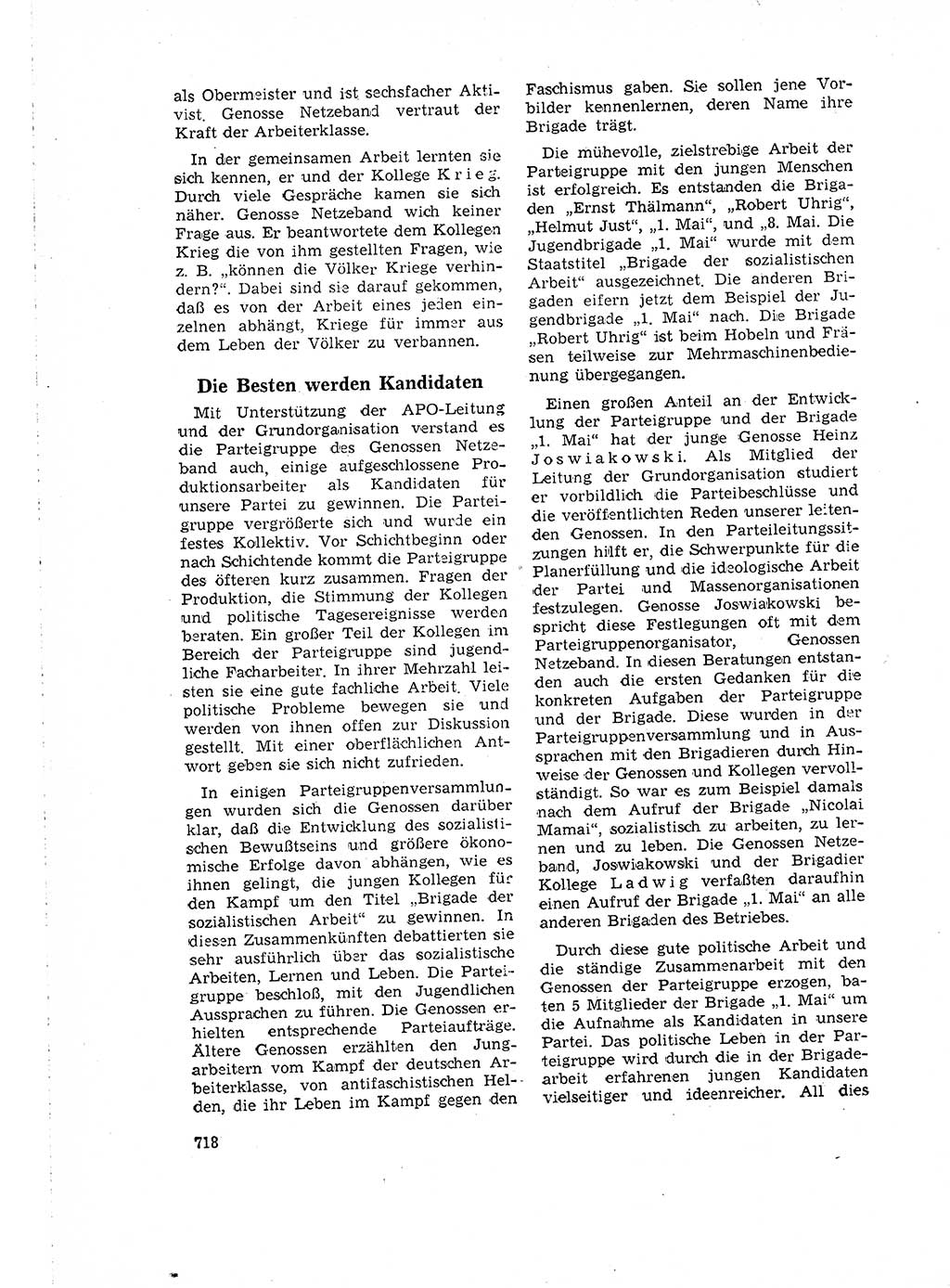 Neuer Weg (NW), Organ des Zentralkomitees (ZK) der SED (Sozialistische Einheitspartei Deutschlands) für Fragen des Parteilebens, 16. Jahrgang [Deutsche Demokratische Republik (DDR)] 1961, Seite 718 (NW ZK SED DDR 1961, S. 718)