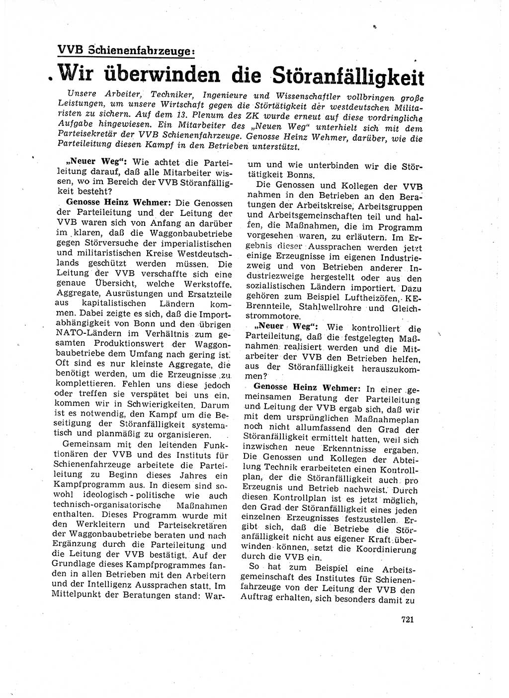 Neuer Weg (NW), Organ des Zentralkomitees (ZK) der SED (Sozialistische Einheitspartei Deutschlands) für Fragen des Parteilebens, 16. Jahrgang [Deutsche Demokratische Republik (DDR)] 1961, Seite 721 (NW ZK SED DDR 1961, S. 721)