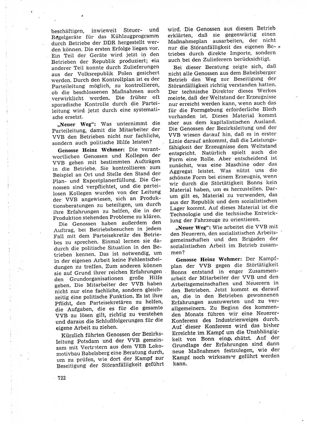 Neuer Weg (NW), Organ des Zentralkomitees (ZK) der SED (Sozialistische Einheitspartei Deutschlands) für Fragen des Parteilebens, 16. Jahrgang [Deutsche Demokratische Republik (DDR)] 1961, Seite 722 (NW ZK SED DDR 1961, S. 722)