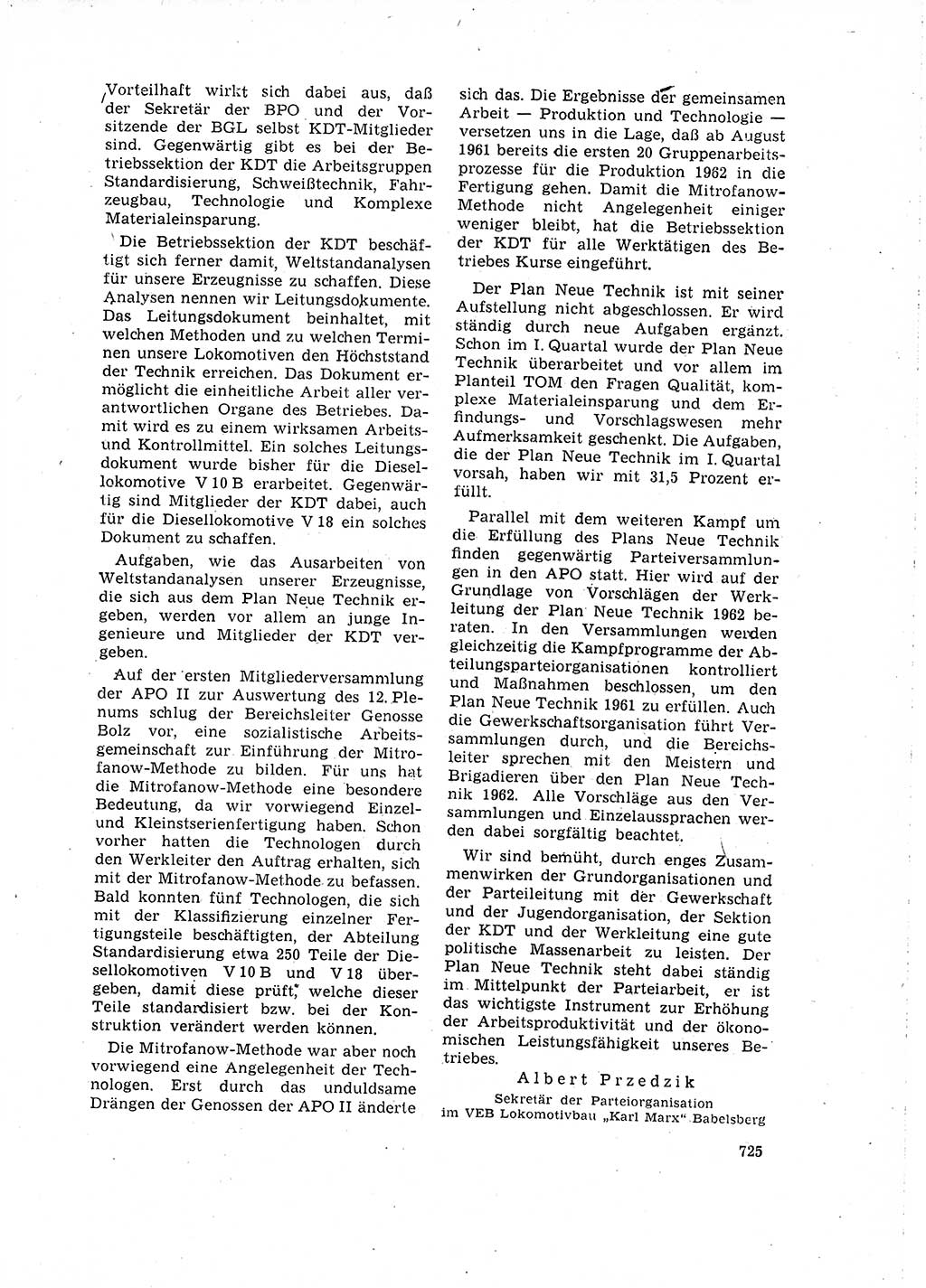 Neuer Weg (NW), Organ des Zentralkomitees (ZK) der SED (Sozialistische Einheitspartei Deutschlands) für Fragen des Parteilebens, 16. Jahrgang [Deutsche Demokratische Republik (DDR)] 1961, Seite 725 (NW ZK SED DDR 1961, S. 725)