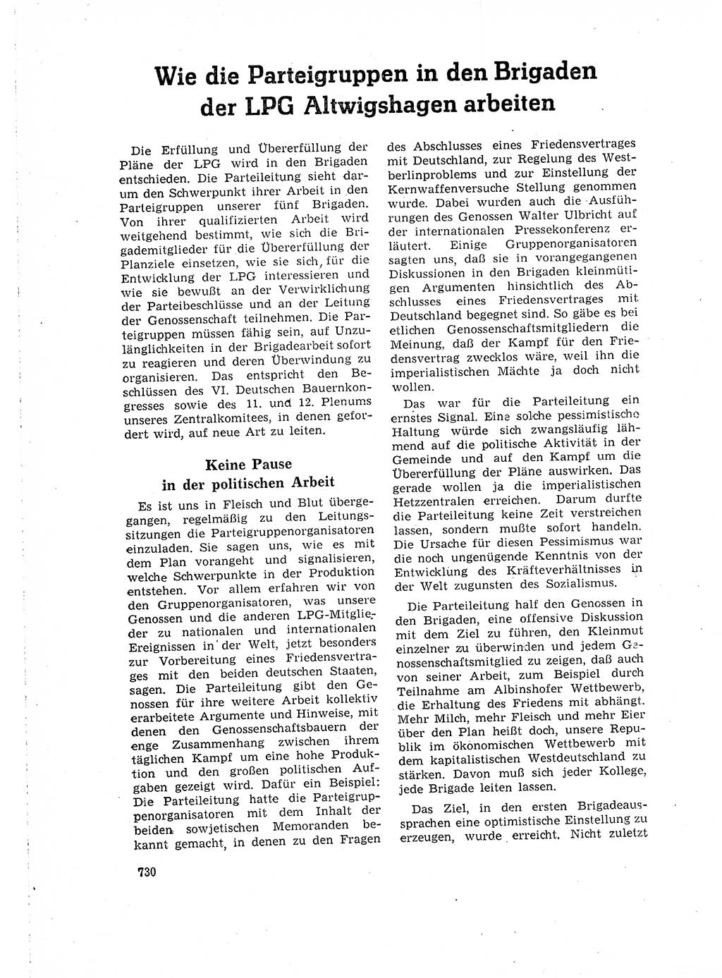 Neuer Weg (NW), Organ des Zentralkomitees (ZK) der SED (Sozialistische Einheitspartei Deutschlands) für Fragen des Parteilebens, 16. Jahrgang [Deutsche Demokratische Republik (DDR)] 1961, Seite 730 (NW ZK SED DDR 1961, S. 730)