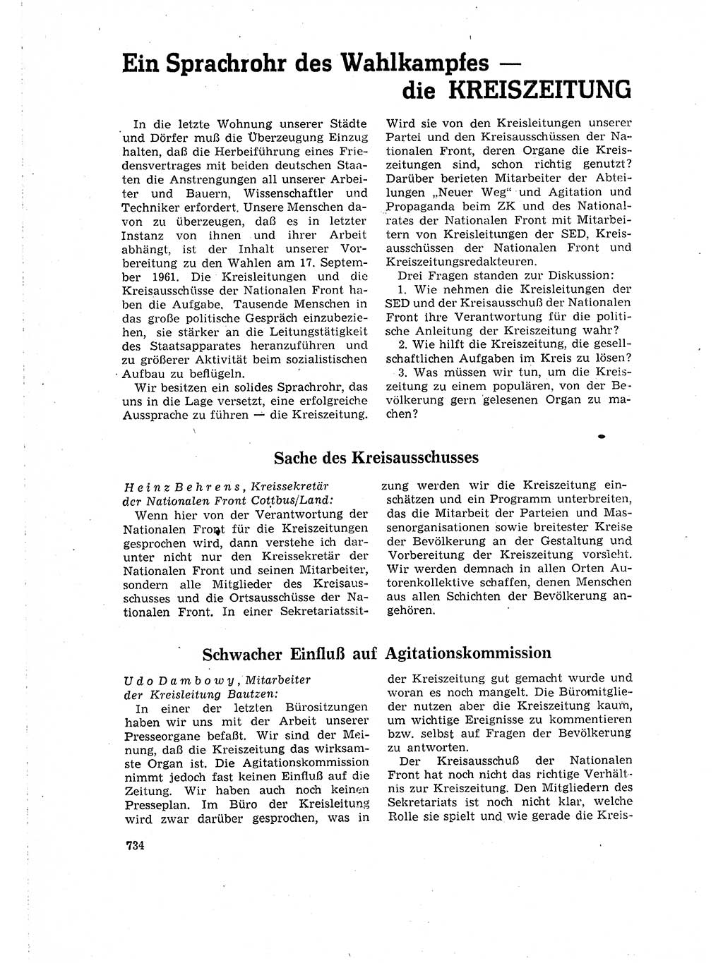 Neuer Weg (NW), Organ des Zentralkomitees (ZK) der SED (Sozialistische Einheitspartei Deutschlands) für Fragen des Parteilebens, 16. Jahrgang [Deutsche Demokratische Republik (DDR)] 1961, Seite 734 (NW ZK SED DDR 1961, S. 734)