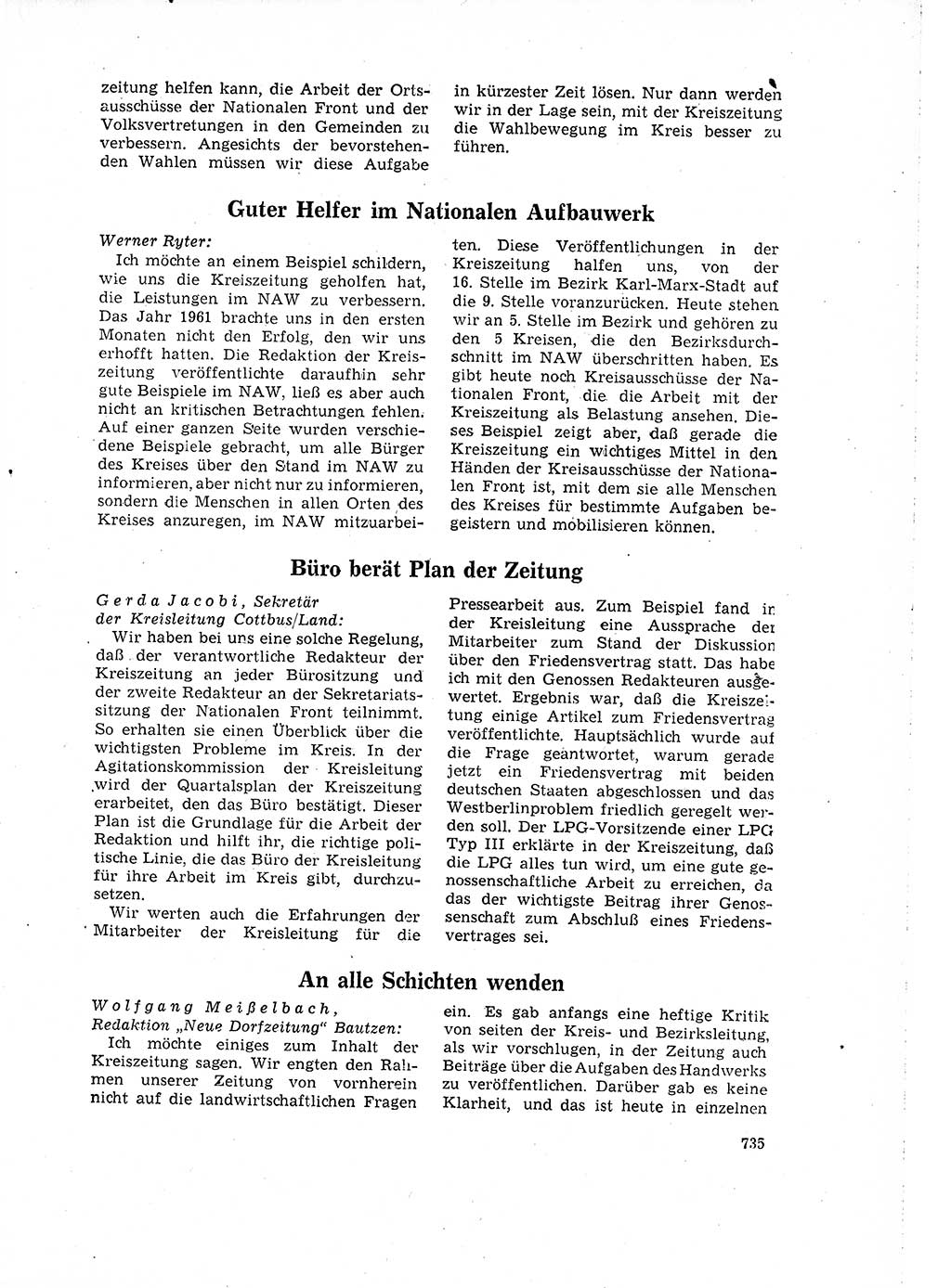 Neuer Weg (NW), Organ des Zentralkomitees (ZK) der SED (Sozialistische Einheitspartei Deutschlands) für Fragen des Parteilebens, 16. Jahrgang [Deutsche Demokratische Republik (DDR)] 1961, Seite 735 (NW ZK SED DDR 1961, S. 735)