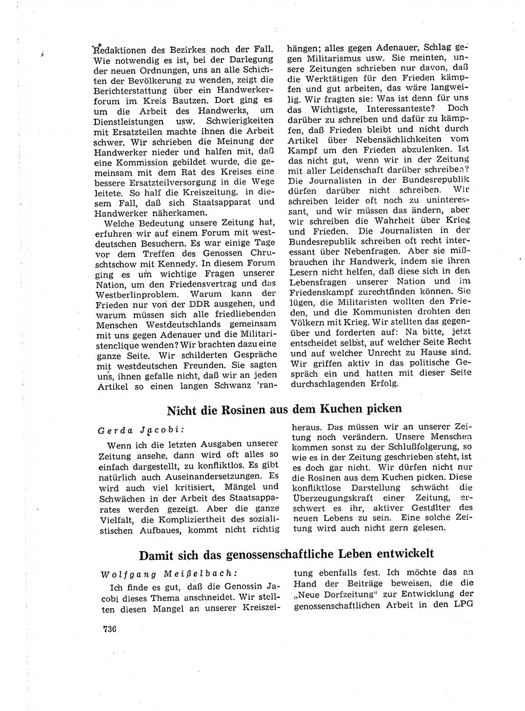 Neuer Weg (NW), Organ des Zentralkomitees (ZK) der SED (Sozialistische Einheitspartei Deutschlands) für Fragen des Parteilebens, 16. Jahrgang [Deutsche Demokratische Republik (DDR)] 1961, Seite 736 (NW ZK SED DDR 1961, S. 736)