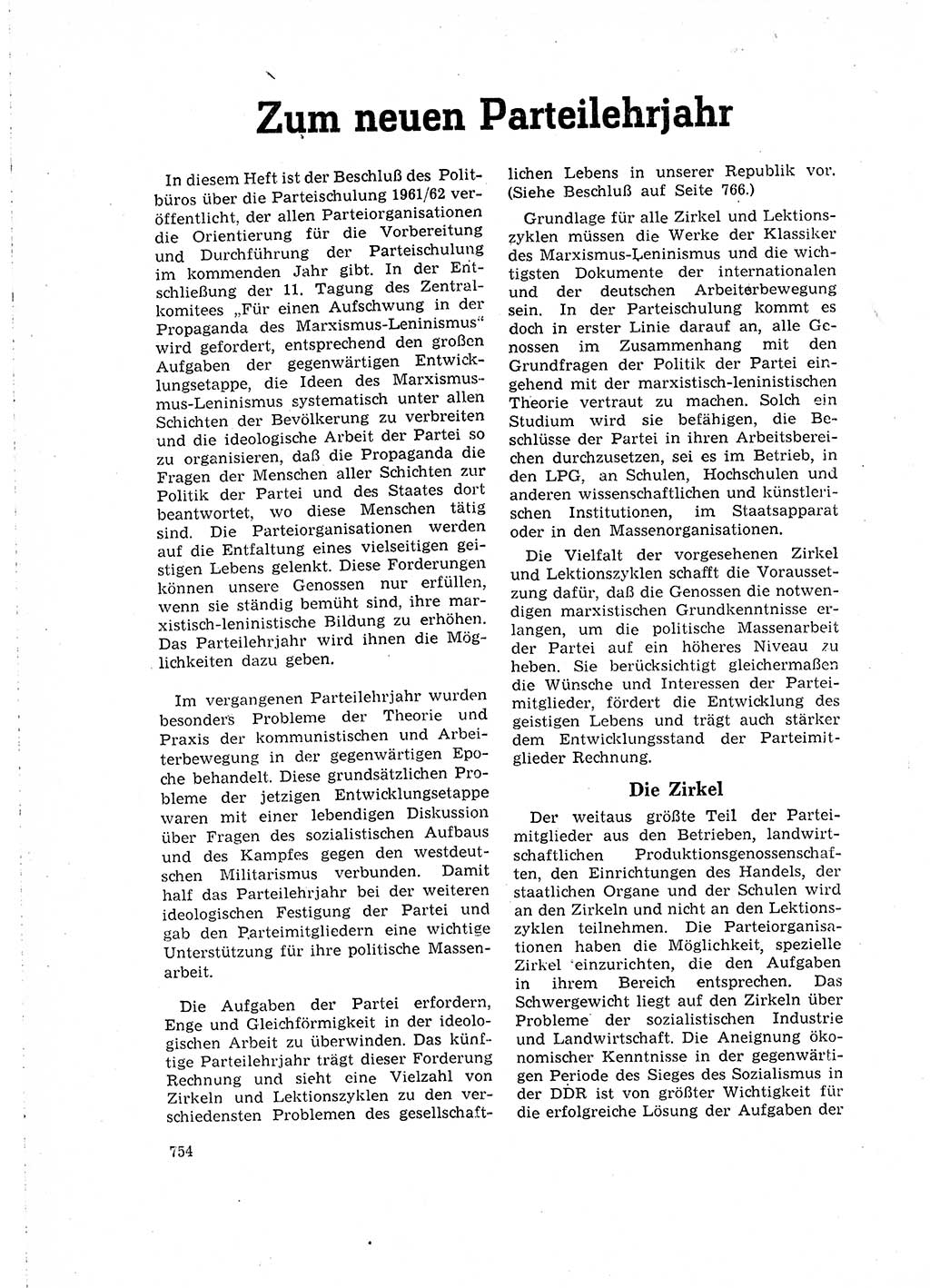 Neuer Weg (NW), Organ des Zentralkomitees (ZK) der SED (Sozialistische Einheitspartei Deutschlands) für Fragen des Parteilebens, 16. Jahrgang [Deutsche Demokratische Republik (DDR)] 1961, Seite 754 (NW ZK SED DDR 1961, S. 754)