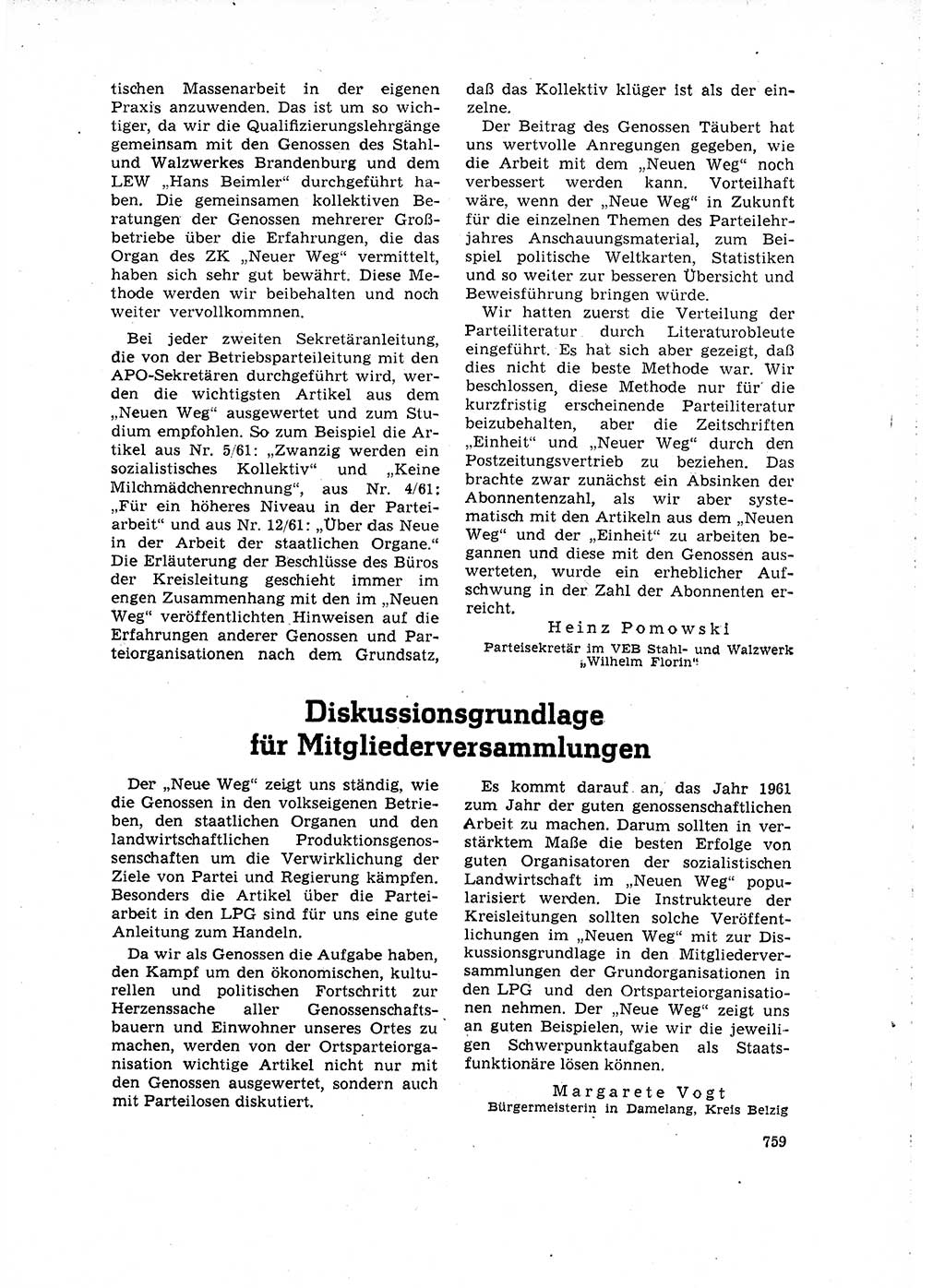 Neuer Weg (NW), Organ des Zentralkomitees (ZK) der SED (Sozialistische Einheitspartei Deutschlands) für Fragen des Parteilebens, 16. Jahrgang [Deutsche Demokratische Republik (DDR)] 1961, Seite 759 (NW ZK SED DDR 1961, S. 759)