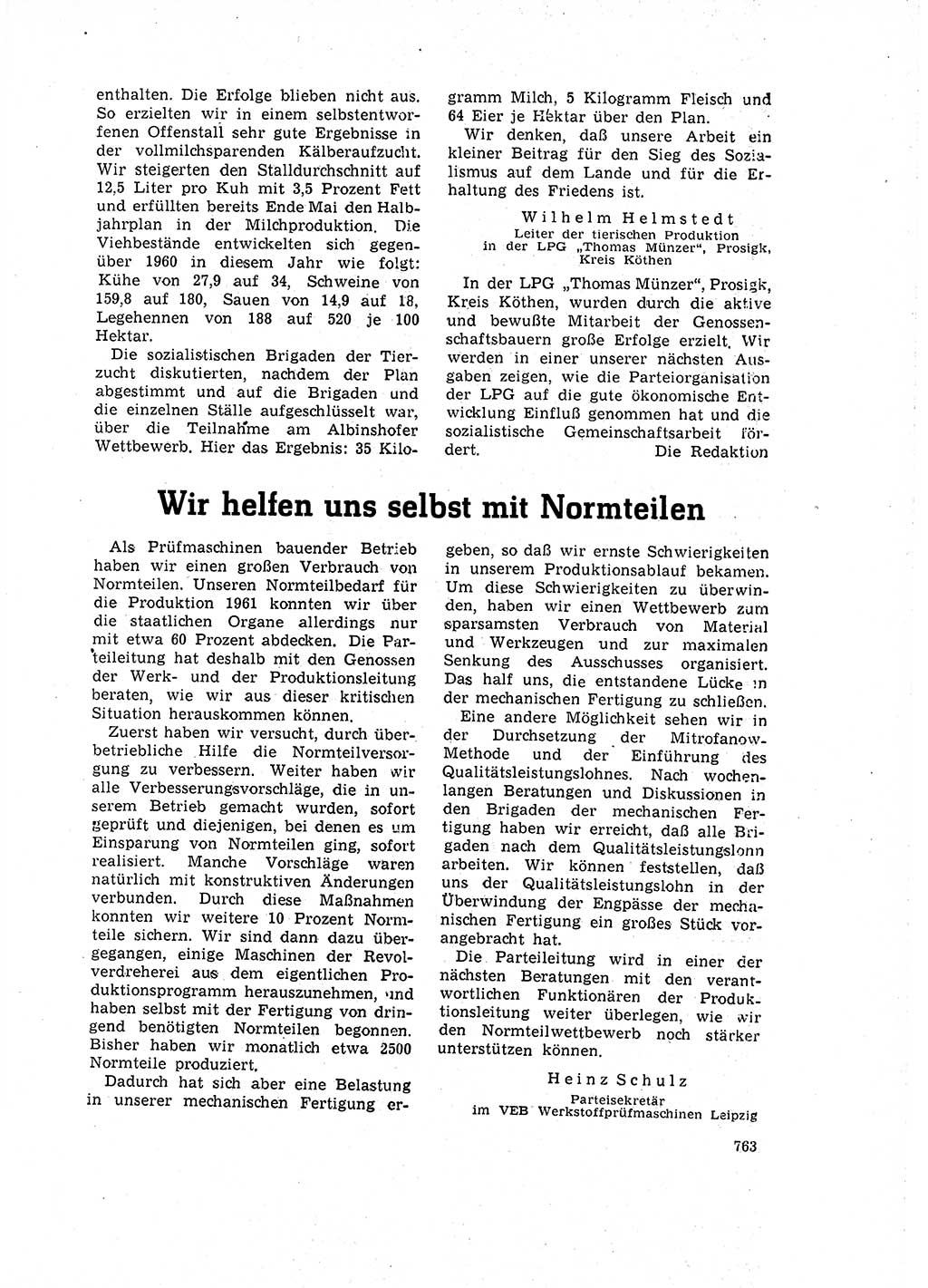 Neuer Weg (NW), Organ des Zentralkomitees (ZK) der SED (Sozialistische Einheitspartei Deutschlands) für Fragen des Parteilebens, 16. Jahrgang [Deutsche Demokratische Republik (DDR)] 1961, Seite 763 (NW ZK SED DDR 1961, S. 763)