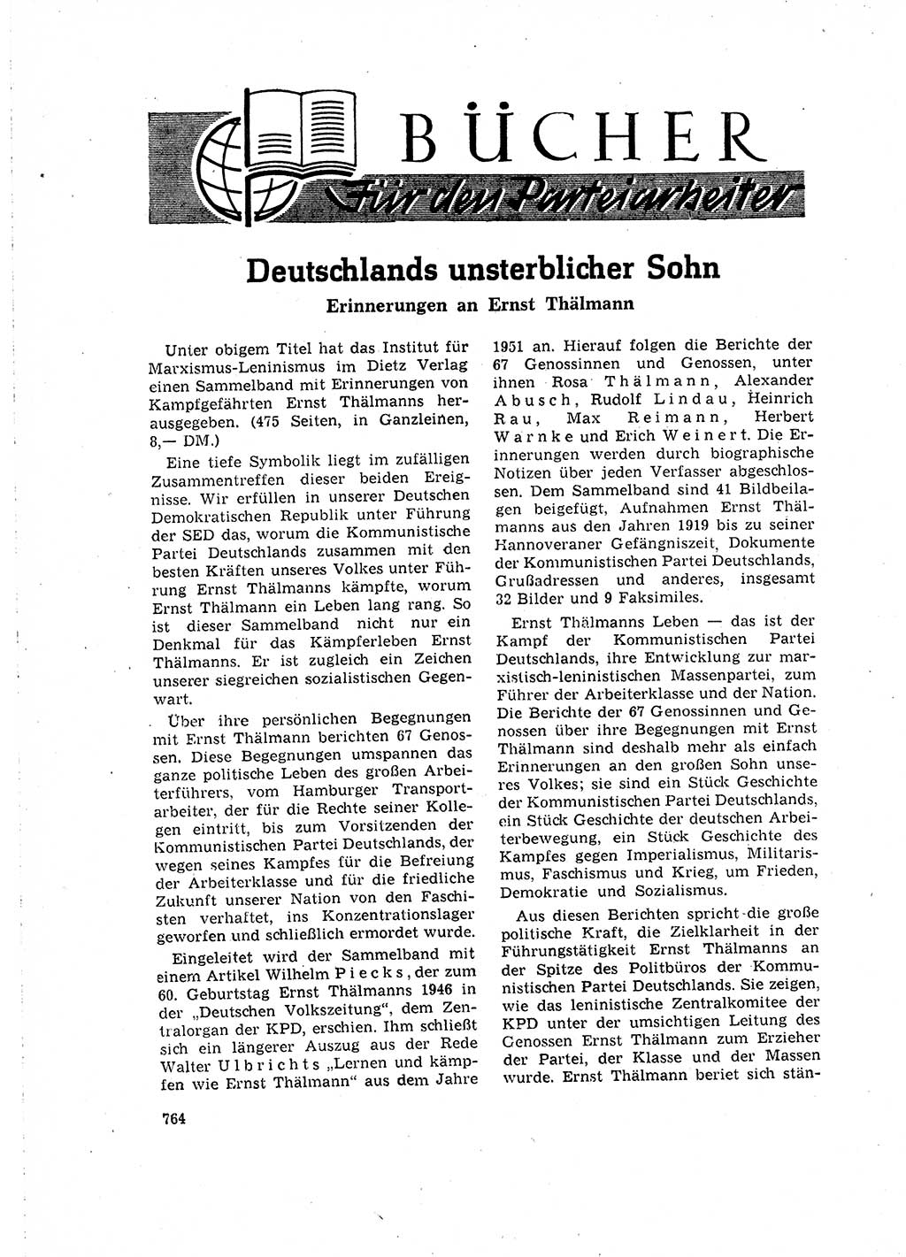 Neuer Weg (NW), Organ des Zentralkomitees (ZK) der SED (Sozialistische Einheitspartei Deutschlands) für Fragen des Parteilebens, 16. Jahrgang [Deutsche Demokratische Republik (DDR)] 1961, Seite 764 (NW ZK SED DDR 1961, S. 764)