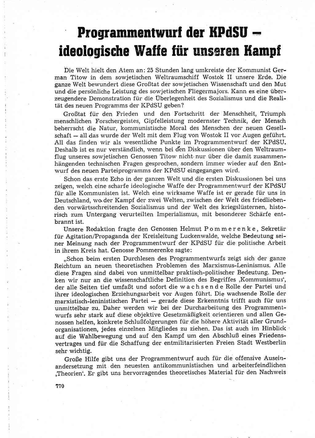 Neuer Weg (NW), Organ des Zentralkomitees (ZK) der SED (Sozialistische Einheitspartei Deutschlands) für Fragen des Parteilebens, 16. Jahrgang [Deutsche Demokratische Republik (DDR)] 1961, Seite 770 (NW ZK SED DDR 1961, S. 770)