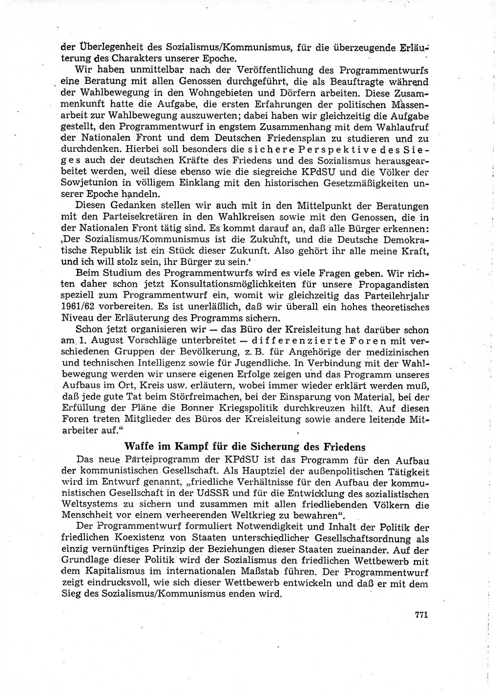 Neuer Weg (NW), Organ des Zentralkomitees (ZK) der SED (Sozialistische Einheitspartei Deutschlands) für Fragen des Parteilebens, 16. Jahrgang [Deutsche Demokratische Republik (DDR)] 1961, Seite 771 (NW ZK SED DDR 1961, S. 771)