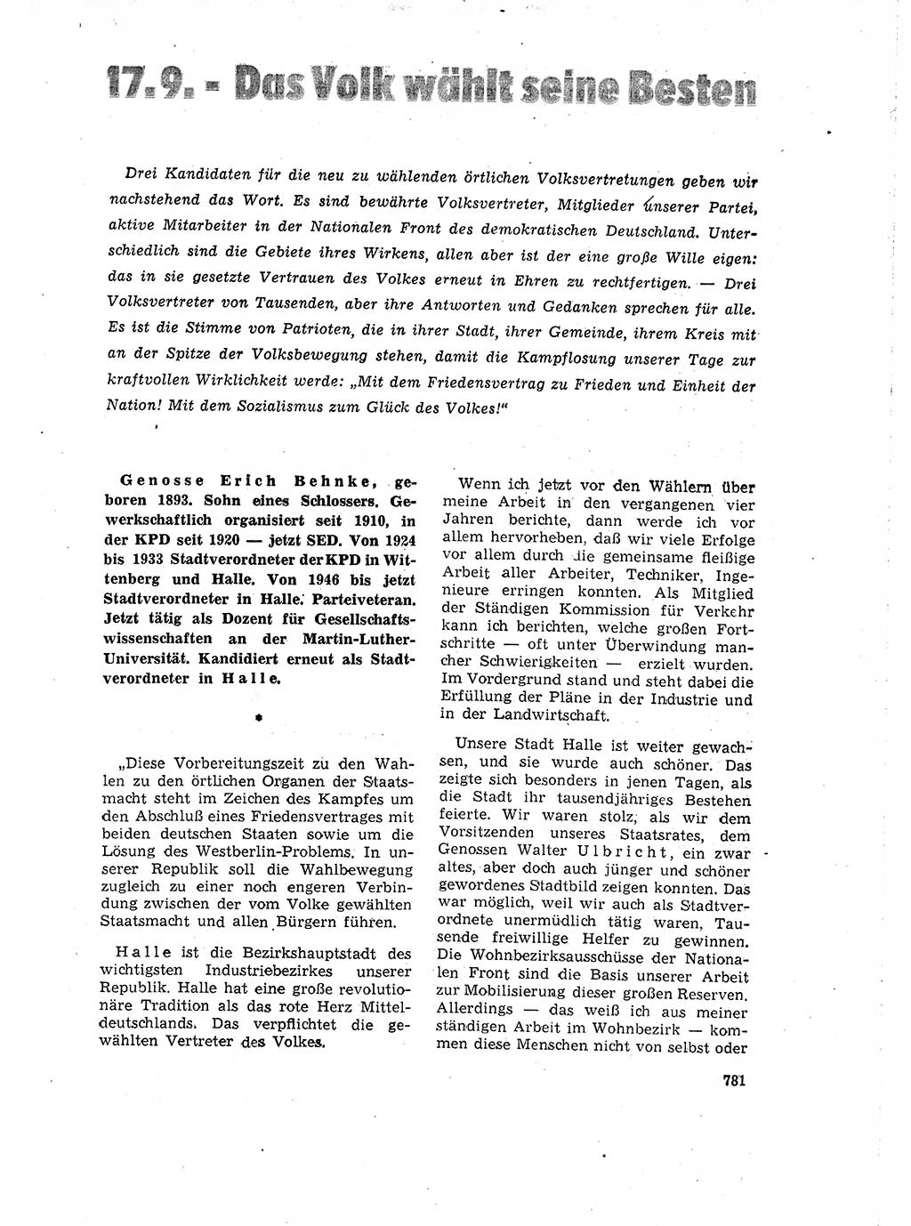 Neuer Weg (NW), Organ des Zentralkomitees (ZK) der SED (Sozialistische Einheitspartei Deutschlands) für Fragen des Parteilebens, 16. Jahrgang [Deutsche Demokratische Republik (DDR)] 1961, Seite 781 (NW ZK SED DDR 1961, S. 781)