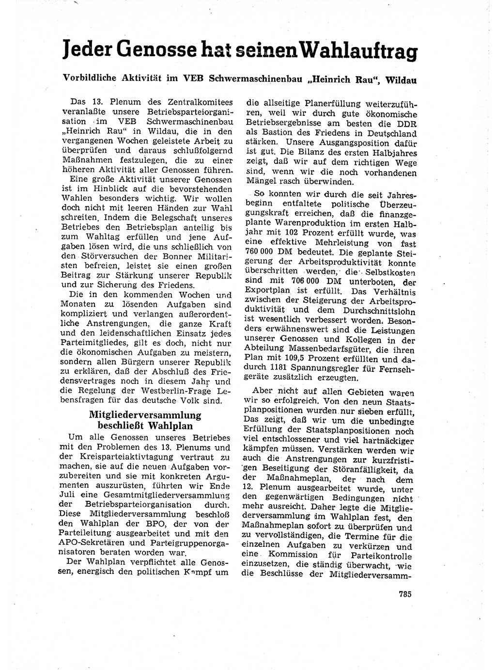 Neuer Weg (NW), Organ des Zentralkomitees (ZK) der SED (Sozialistische Einheitspartei Deutschlands) für Fragen des Parteilebens, 16. Jahrgang [Deutsche Demokratische Republik (DDR)] 1961, Seite 785 (NW ZK SED DDR 1961, S. 785)