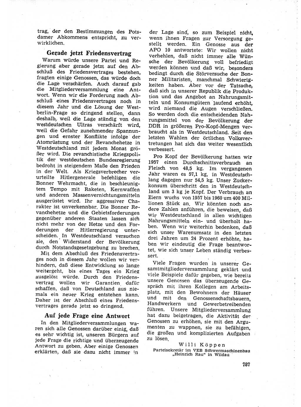 Neuer Weg (NW), Organ des Zentralkomitees (ZK) der SED (Sozialistische Einheitspartei Deutschlands) für Fragen des Parteilebens, 16. Jahrgang [Deutsche Demokratische Republik (DDR)] 1961, Seite 787 (NW ZK SED DDR 1961, S. 787)