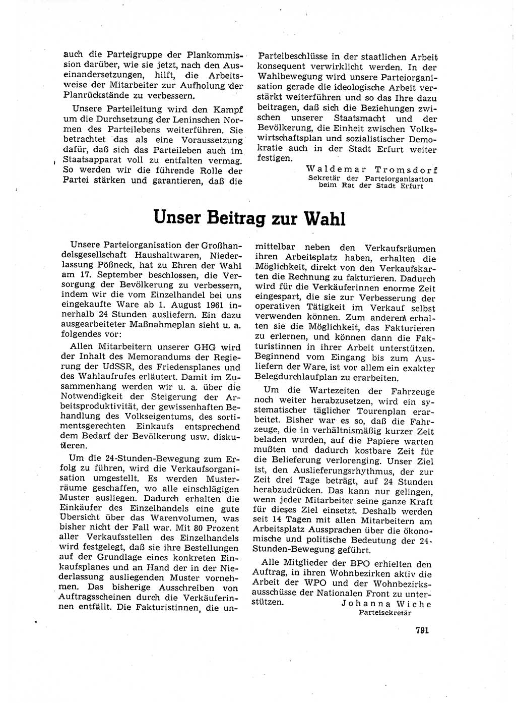 Neuer Weg (NW), Organ des Zentralkomitees (ZK) der SED (Sozialistische Einheitspartei Deutschlands) für Fragen des Parteilebens, 16. Jahrgang [Deutsche Demokratische Republik (DDR)] 1961, Seite 791 (NW ZK SED DDR 1961, S. 791)