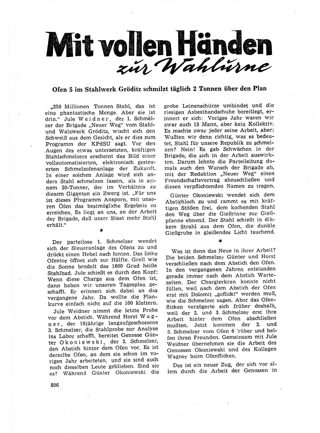 Neuer Weg (NW), Organ des Zentralkomitees (ZK) der SED (Sozialistische Einheitspartei Deutschlands) für Fragen des Parteilebens, 16. Jahrgang [Deutsche Demokratische Republik (DDR)] 1961, Seite 806 (NW ZK SED DDR 1961, S. 806)