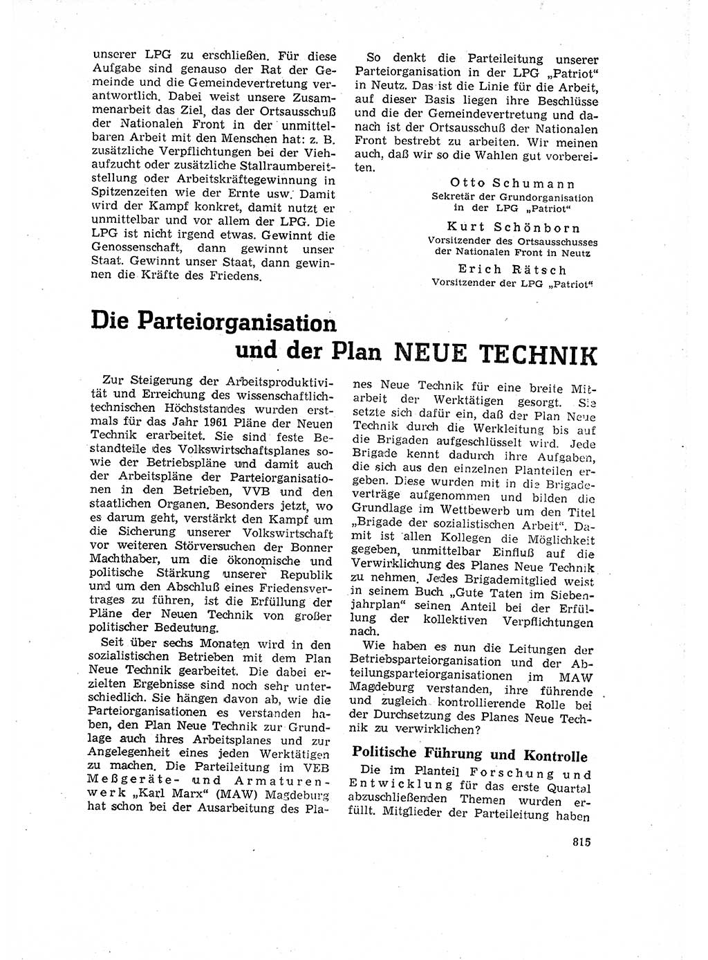 Neuer Weg (NW), Organ des Zentralkomitees (ZK) der SED (Sozialistische Einheitspartei Deutschlands) für Fragen des Parteilebens, 16. Jahrgang [Deutsche Demokratische Republik (DDR)] 1961, Seite 815 (NW ZK SED DDR 1961, S. 815)
