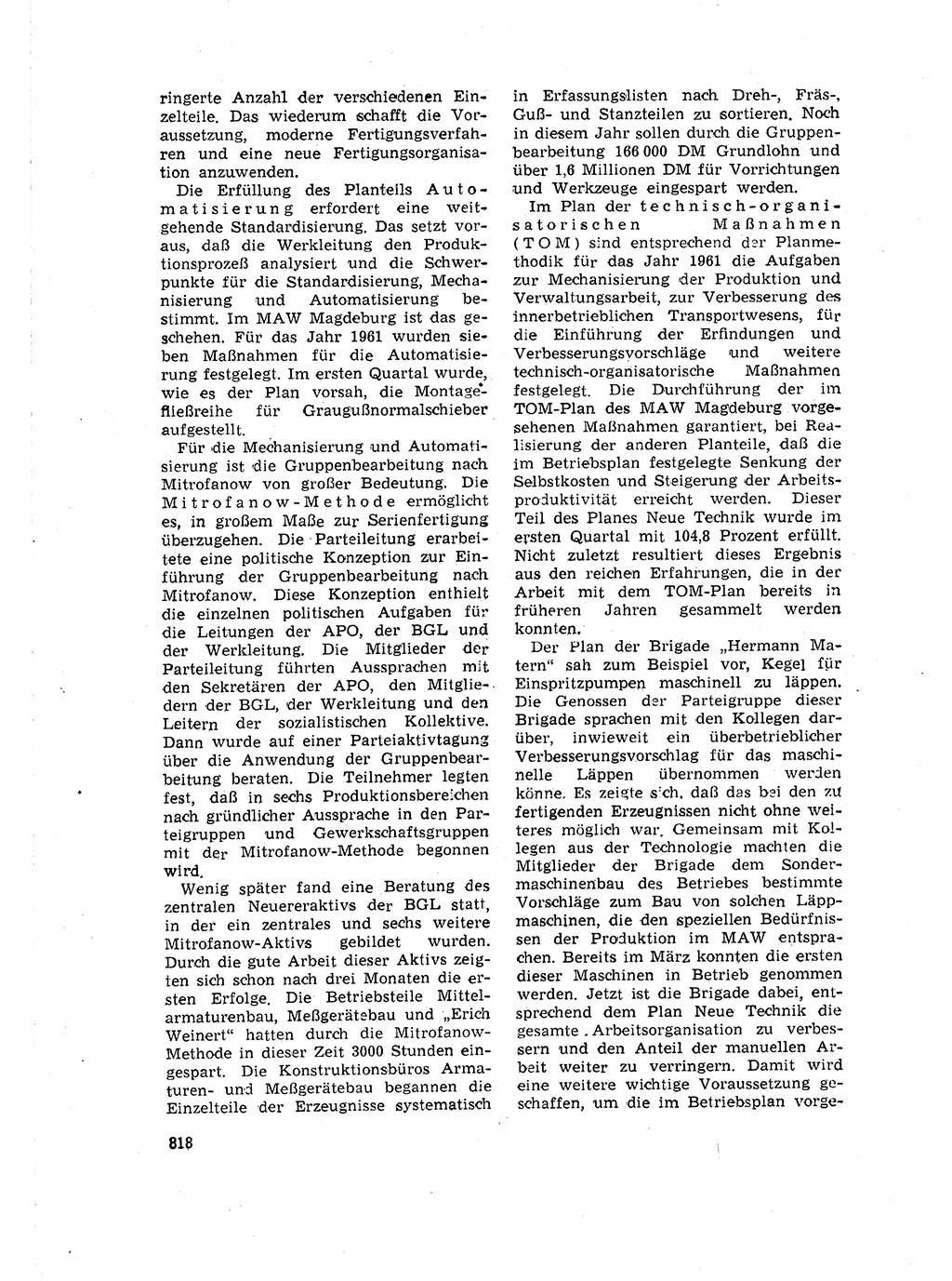 Neuer Weg (NW), Organ des Zentralkomitees (ZK) der SED (Sozialistische Einheitspartei Deutschlands) für Fragen des Parteilebens, 16. Jahrgang [Deutsche Demokratische Republik (DDR)] 1961, Seite 818 (NW ZK SED DDR 1961, S. 818)