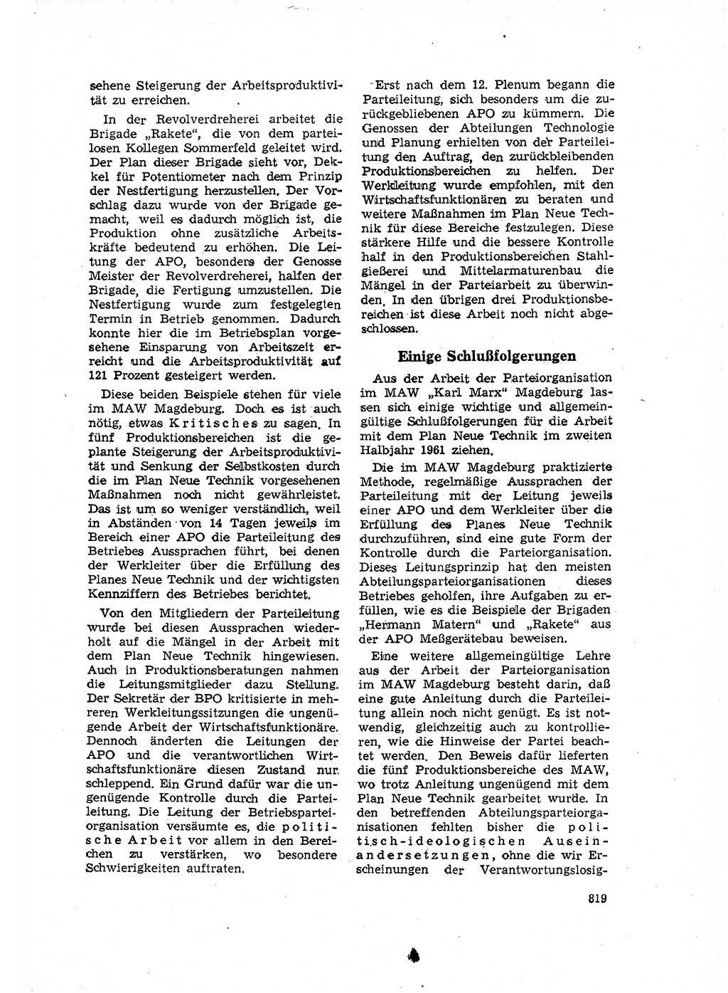 Neuer Weg (NW), Organ des Zentralkomitees (ZK) der SED (Sozialistische Einheitspartei Deutschlands) für Fragen des Parteilebens, 16. Jahrgang [Deutsche Demokratische Republik (DDR)] 1961, Seite 819 (NW ZK SED DDR 1961, S. 819)