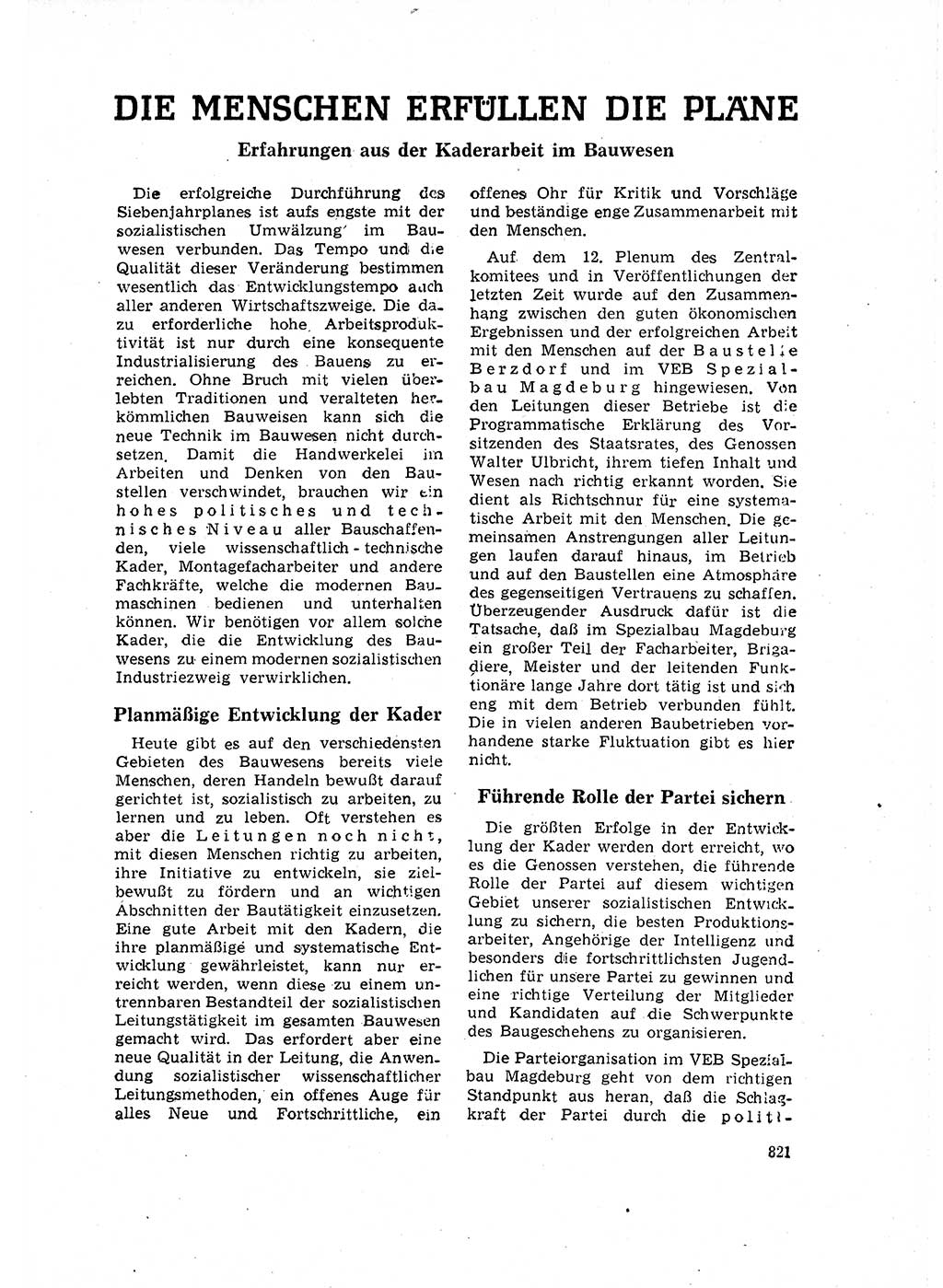 Neuer Weg (NW), Organ des Zentralkomitees (ZK) der SED (Sozialistische Einheitspartei Deutschlands) für Fragen des Parteilebens, 16. Jahrgang [Deutsche Demokratische Republik (DDR)] 1961, Seite 821 (NW ZK SED DDR 1961, S. 821)
