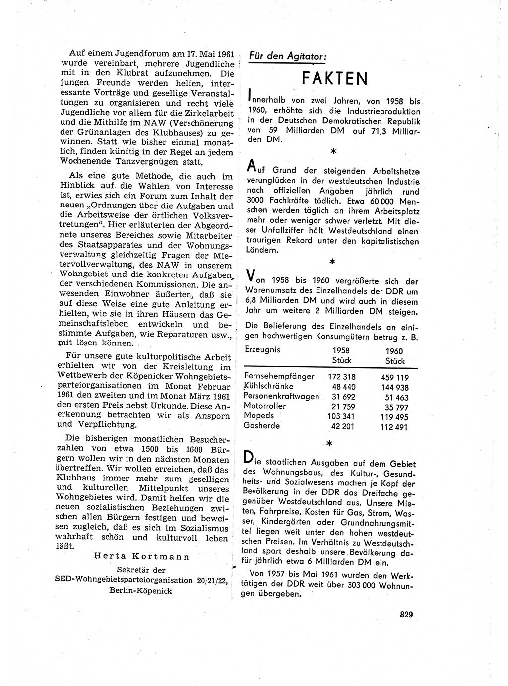 Neuer Weg (NW), Organ des Zentralkomitees (ZK) der SED (Sozialistische Einheitspartei Deutschlands) für Fragen des Parteilebens, 16. Jahrgang [Deutsche Demokratische Republik (DDR)] 1961, Seite 829 (NW ZK SED DDR 1961, S. 829)