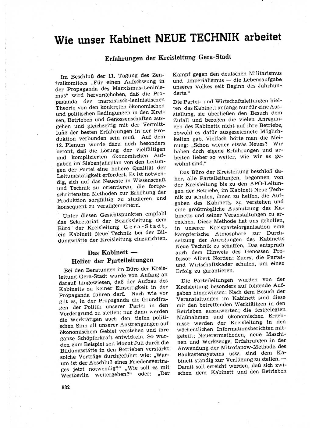 Neuer Weg (NW), Organ des Zentralkomitees (ZK) der SED (Sozialistische Einheitspartei Deutschlands) für Fragen des Parteilebens, 16. Jahrgang [Deutsche Demokratische Republik (DDR)] 1961, Seite 832 (NW ZK SED DDR 1961, S. 832)