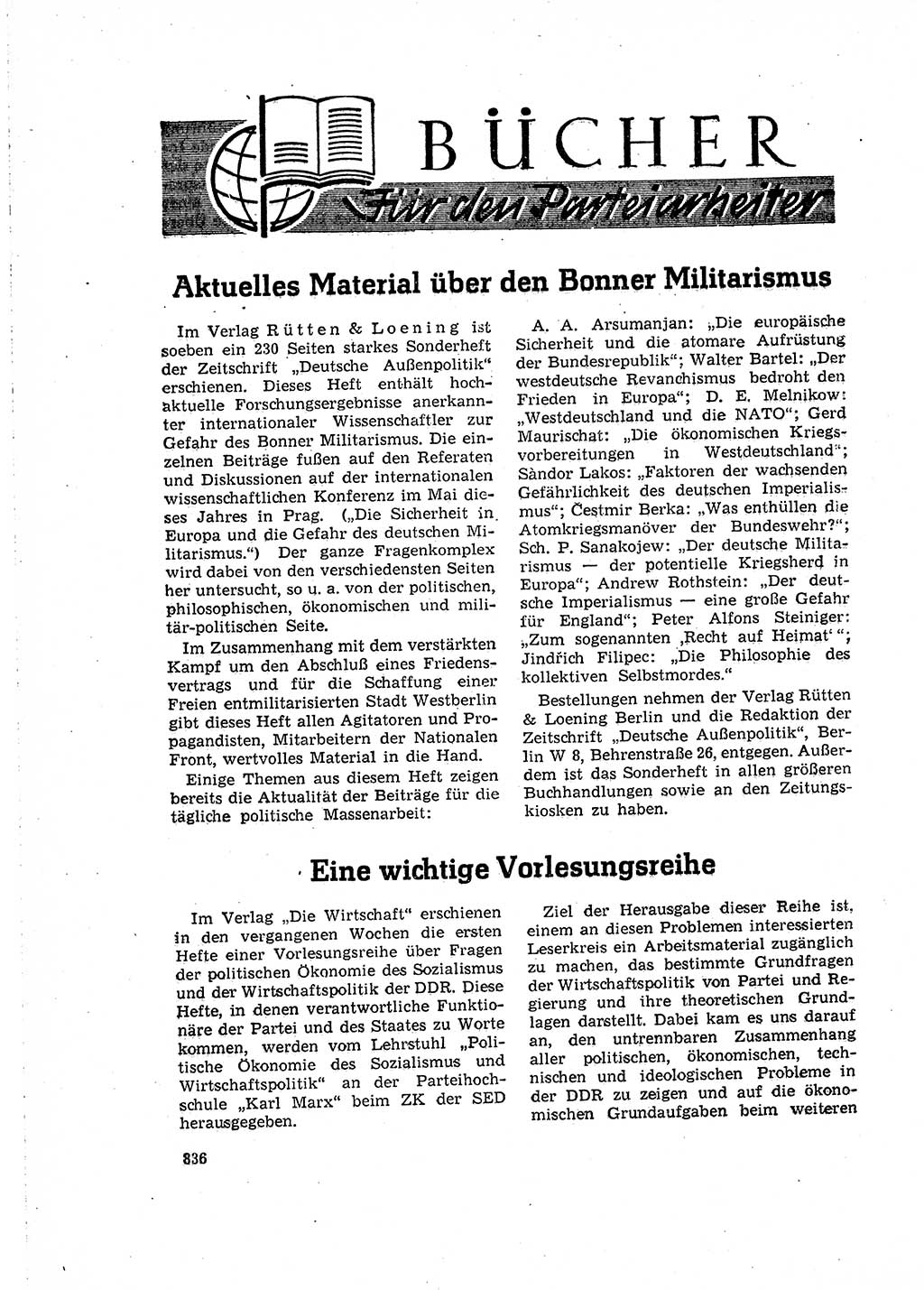 Neuer Weg (NW), Organ des Zentralkomitees (ZK) der SED (Sozialistische Einheitspartei Deutschlands) für Fragen des Parteilebens, 16. Jahrgang [Deutsche Demokratische Republik (DDR)] 1961, Seite 836 (NW ZK SED DDR 1961, S. 836)