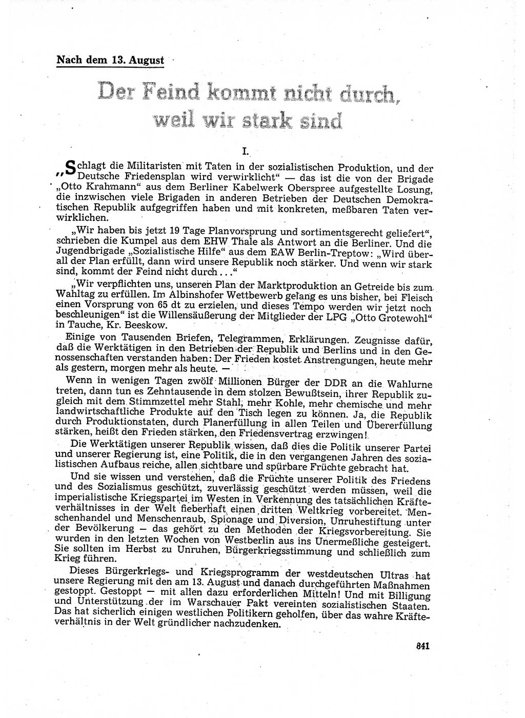 Neuer Weg (NW), Organ des Zentralkomitees (ZK) der SED (Sozialistische Einheitspartei Deutschlands) für Fragen des Parteilebens, 16. Jahrgang [Deutsche Demokratische Republik (DDR)] 1961, Seite 841 (NW ZK SED DDR 1961, S. 841)